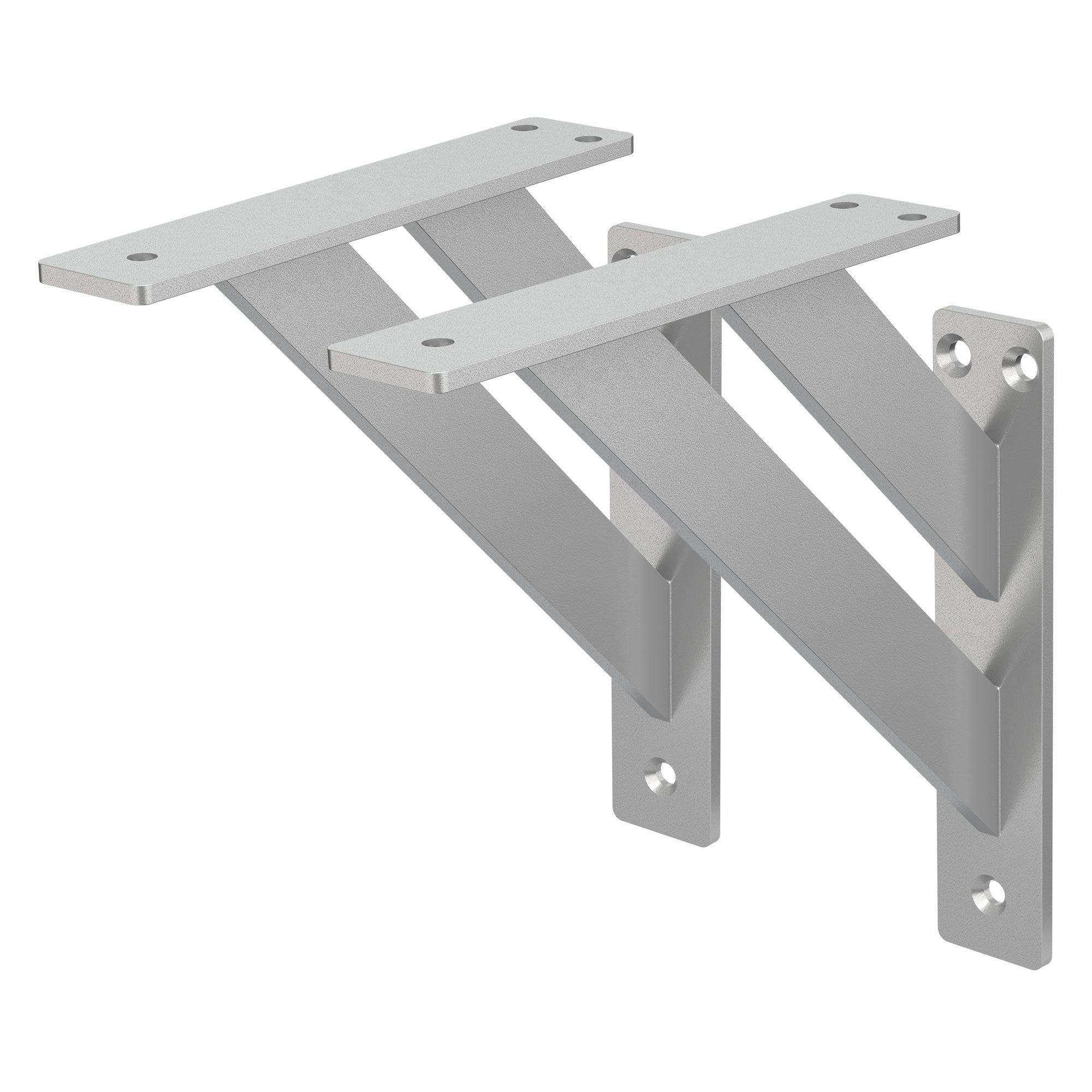 Deux supports d'étagère en métal montés à un angle.