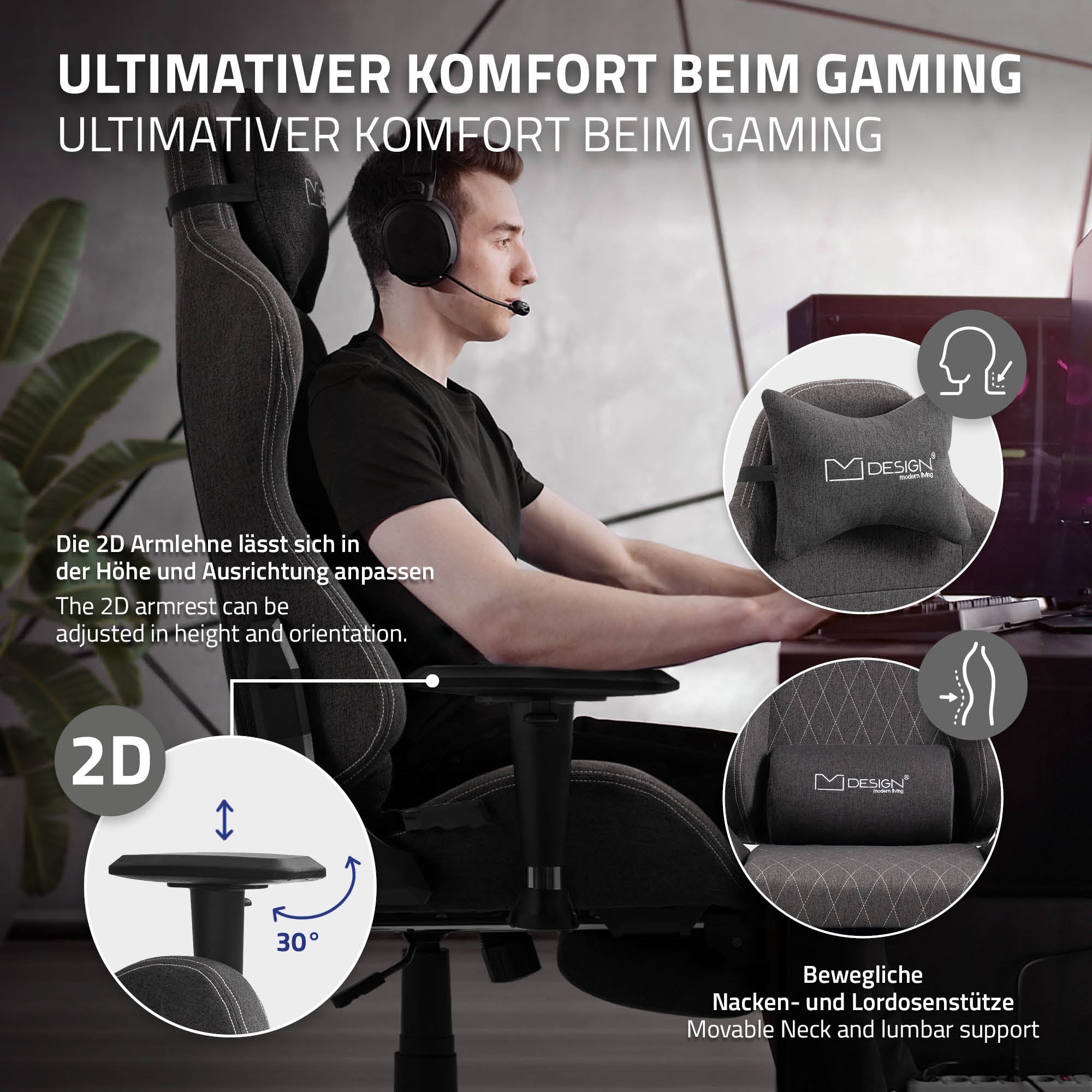 Graphique avec des informations sur les accoudoirs réglables d'une chaise de gaming.
