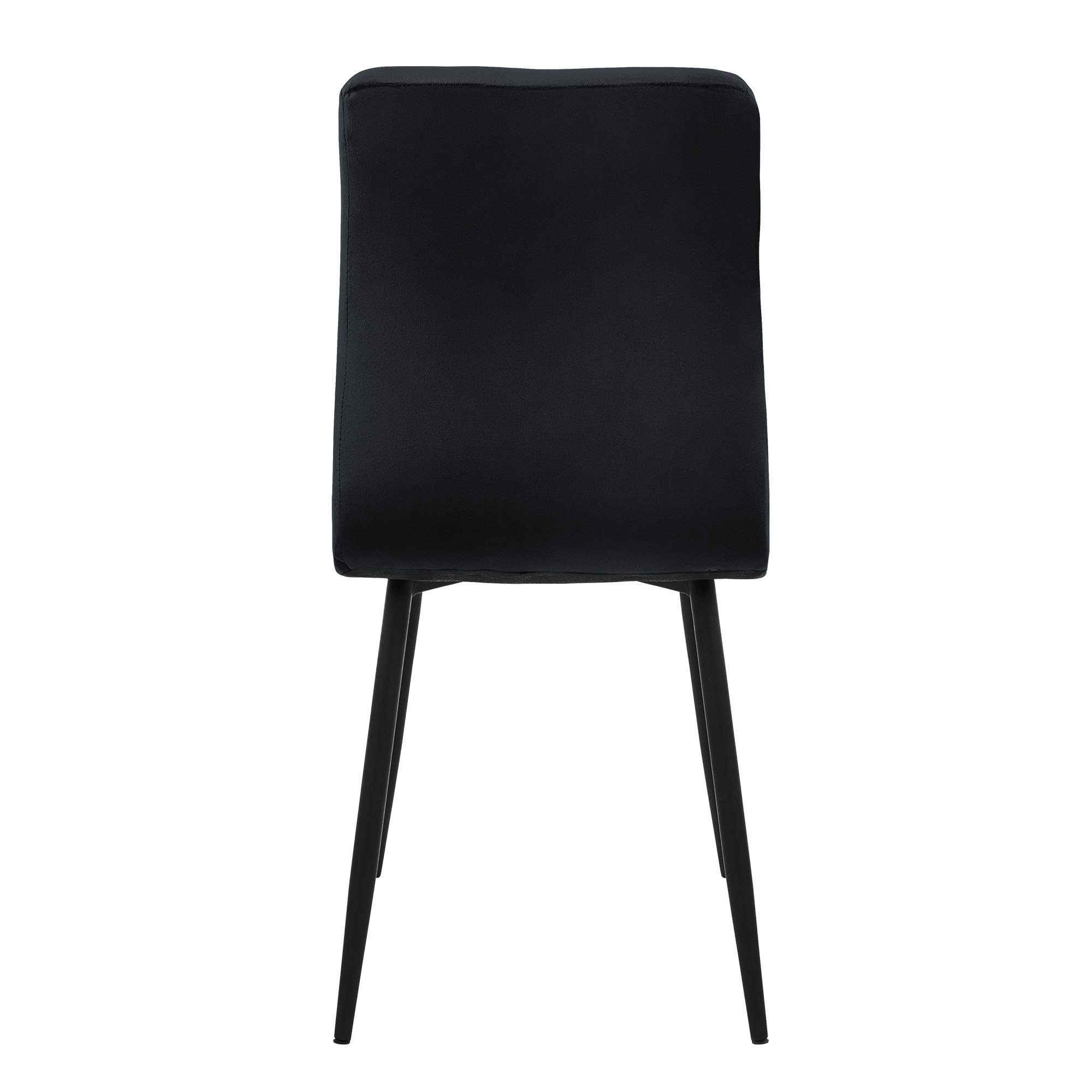 Vue arrière d'une chaise noire avec quatre pieds.