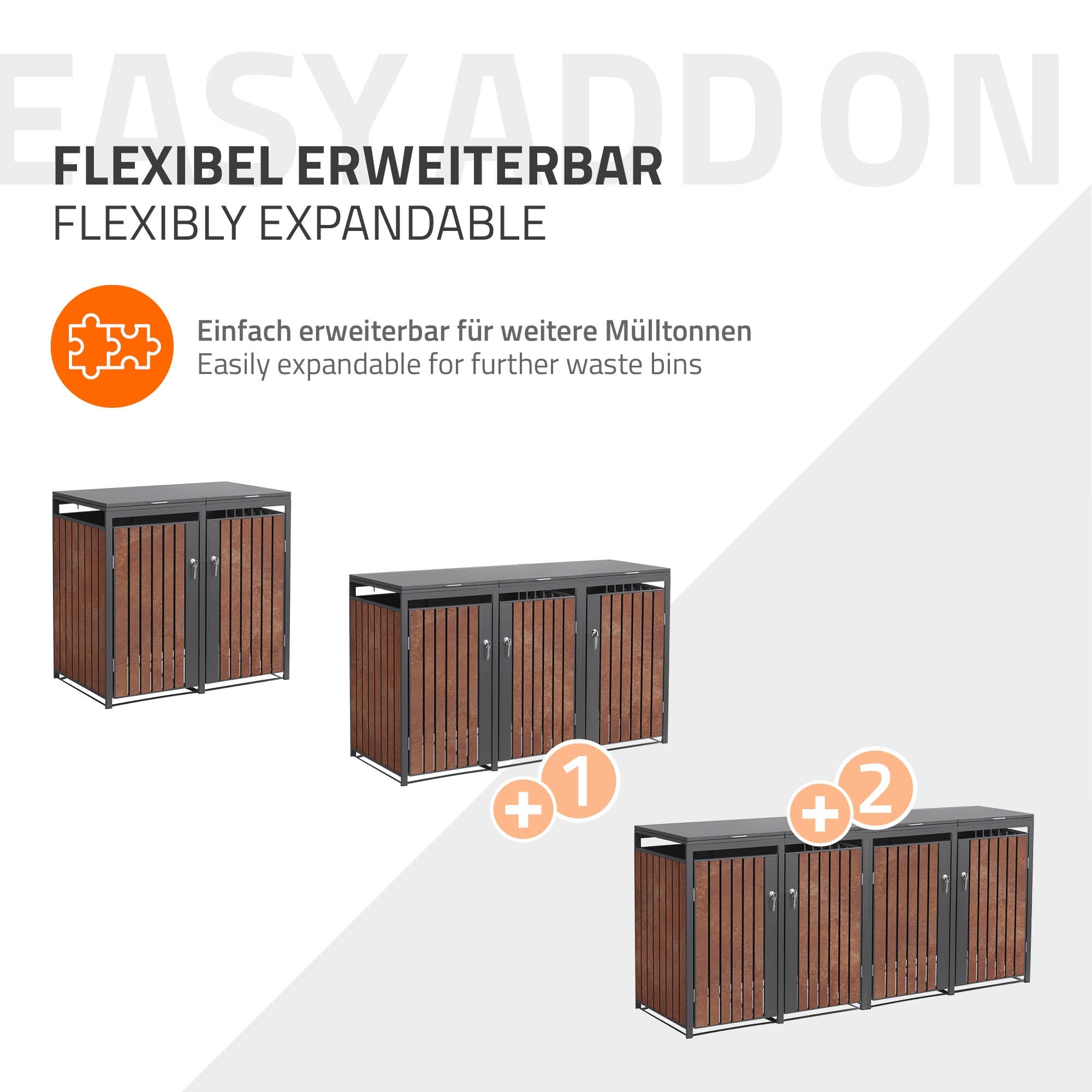 Grafik med tre affaldscontainere, der kan udvides.