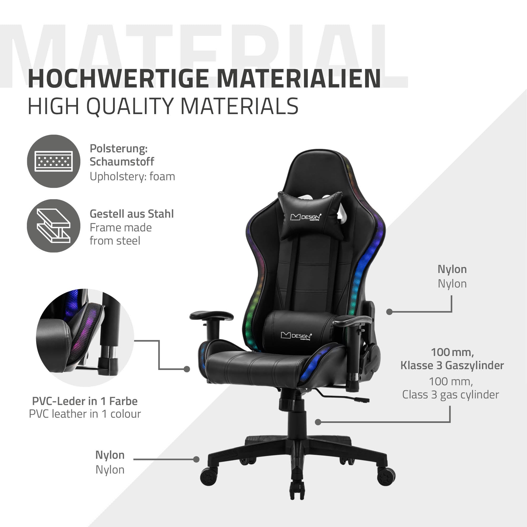 Chaise de gaming en matériaux de haute qualité avec revêtement en PVC.