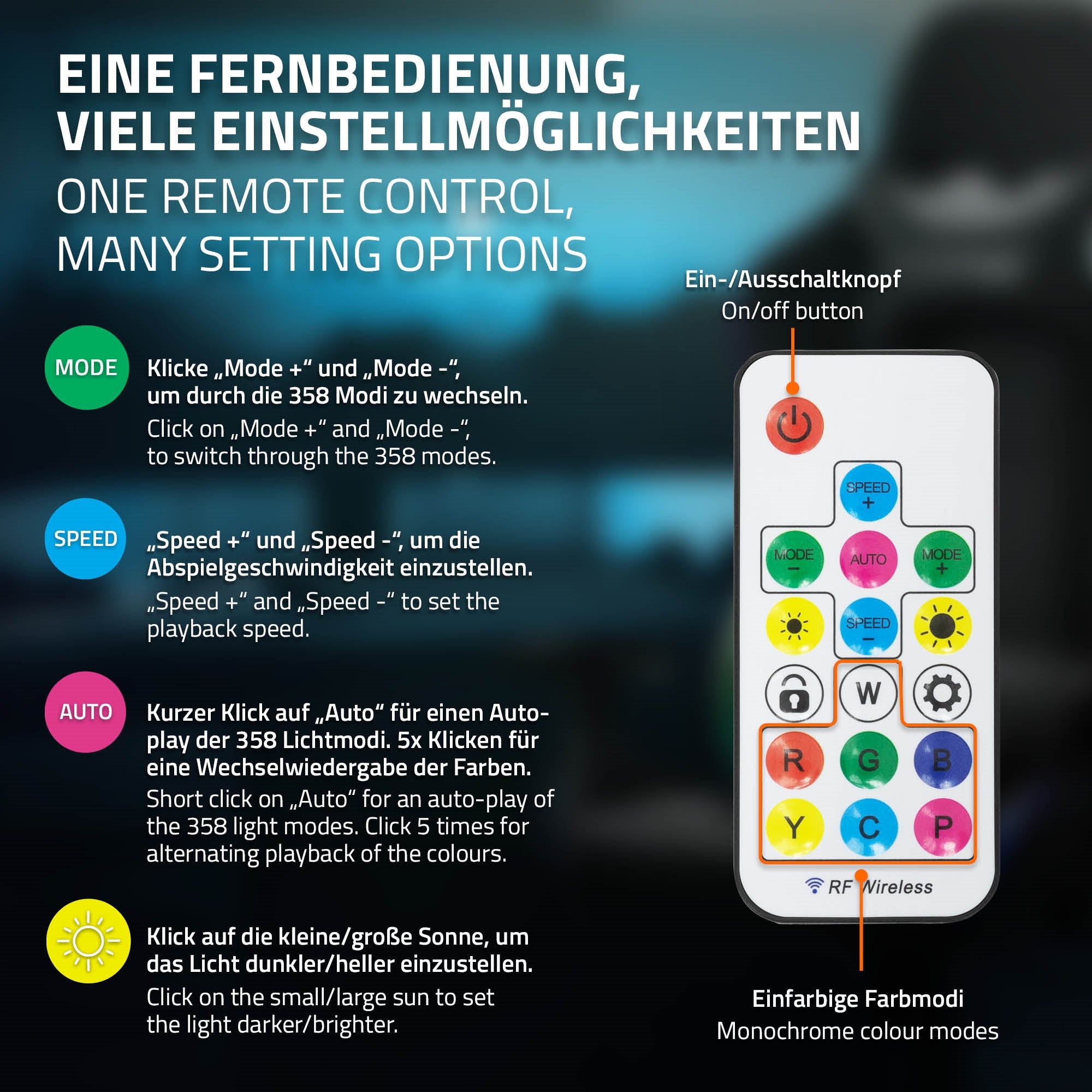 Télécommande avec différentes options de réglage pour une chaise de gaming.