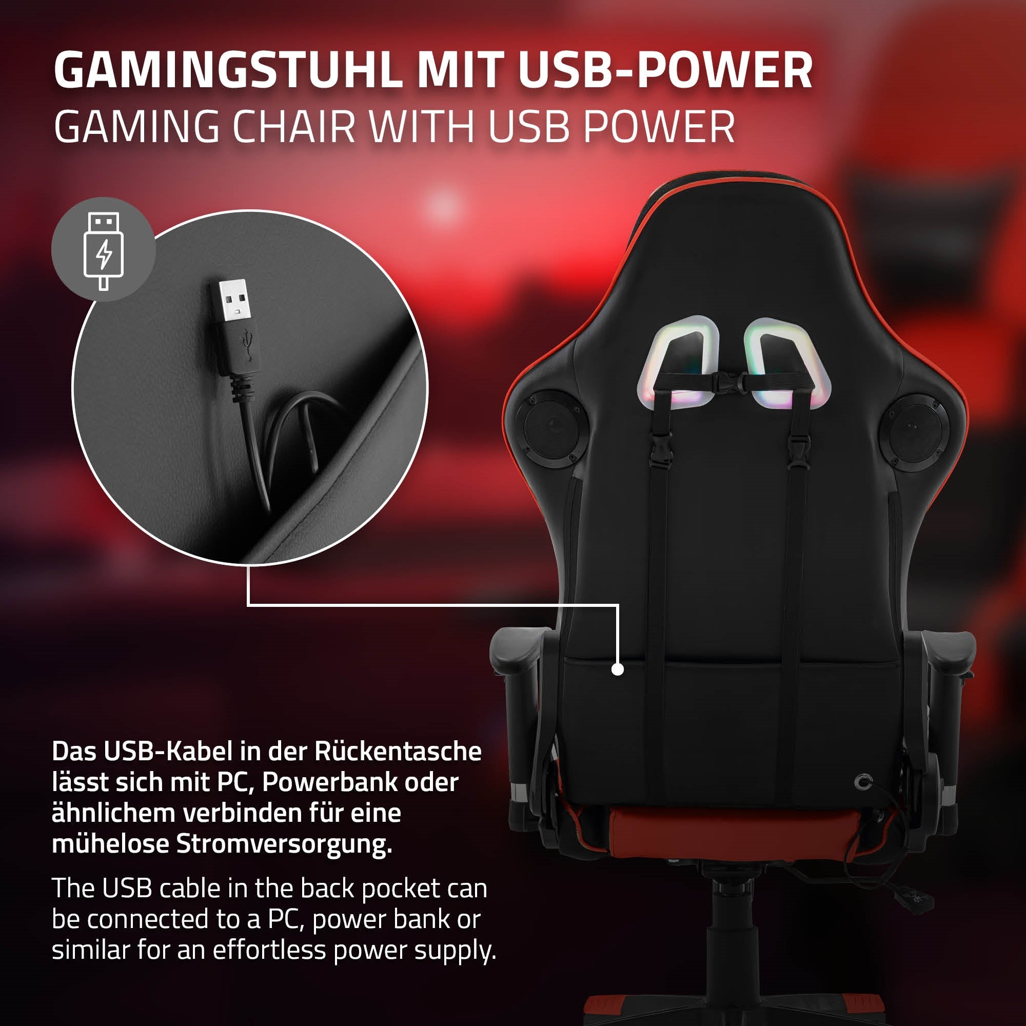 Grafica che mostra le possibilità di connessione USB di una sedia da gaming.