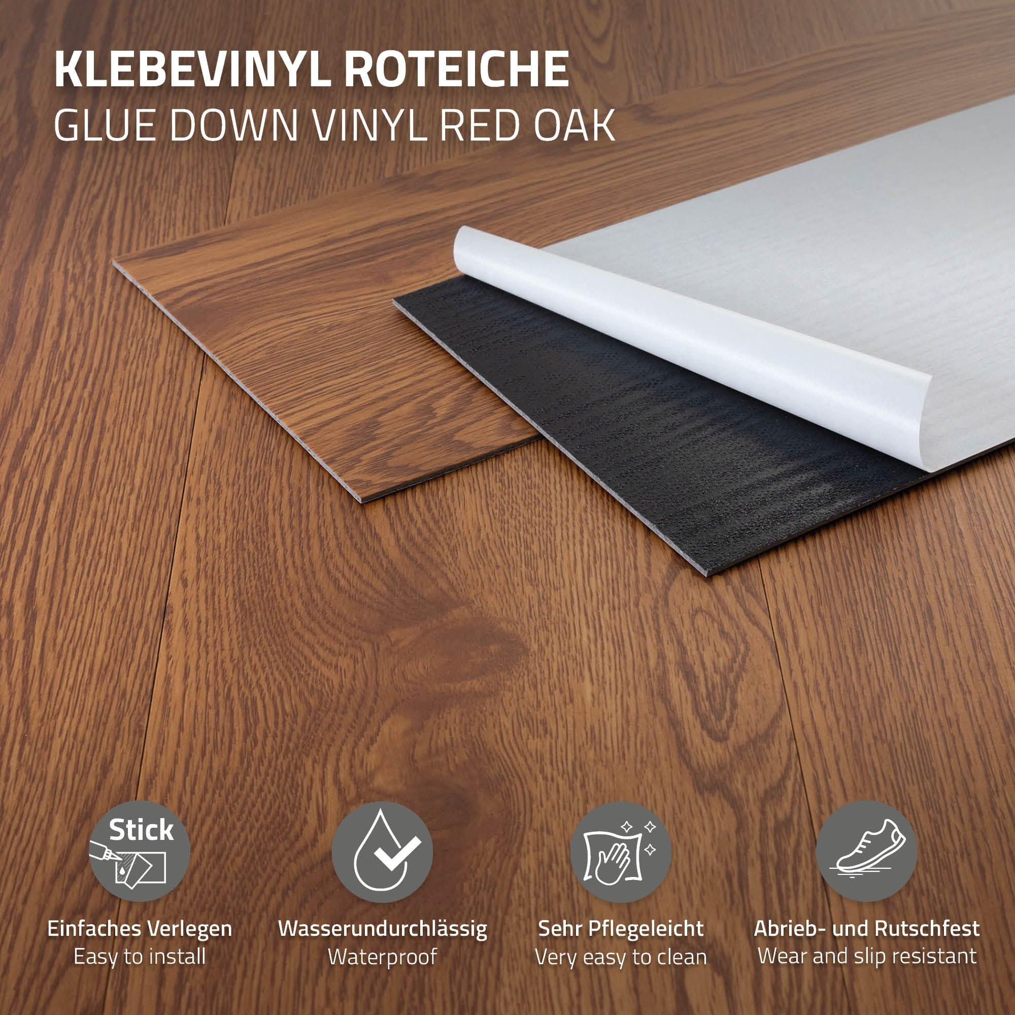 Twee vloeren, de ene in houtlook, de andere in zwart.