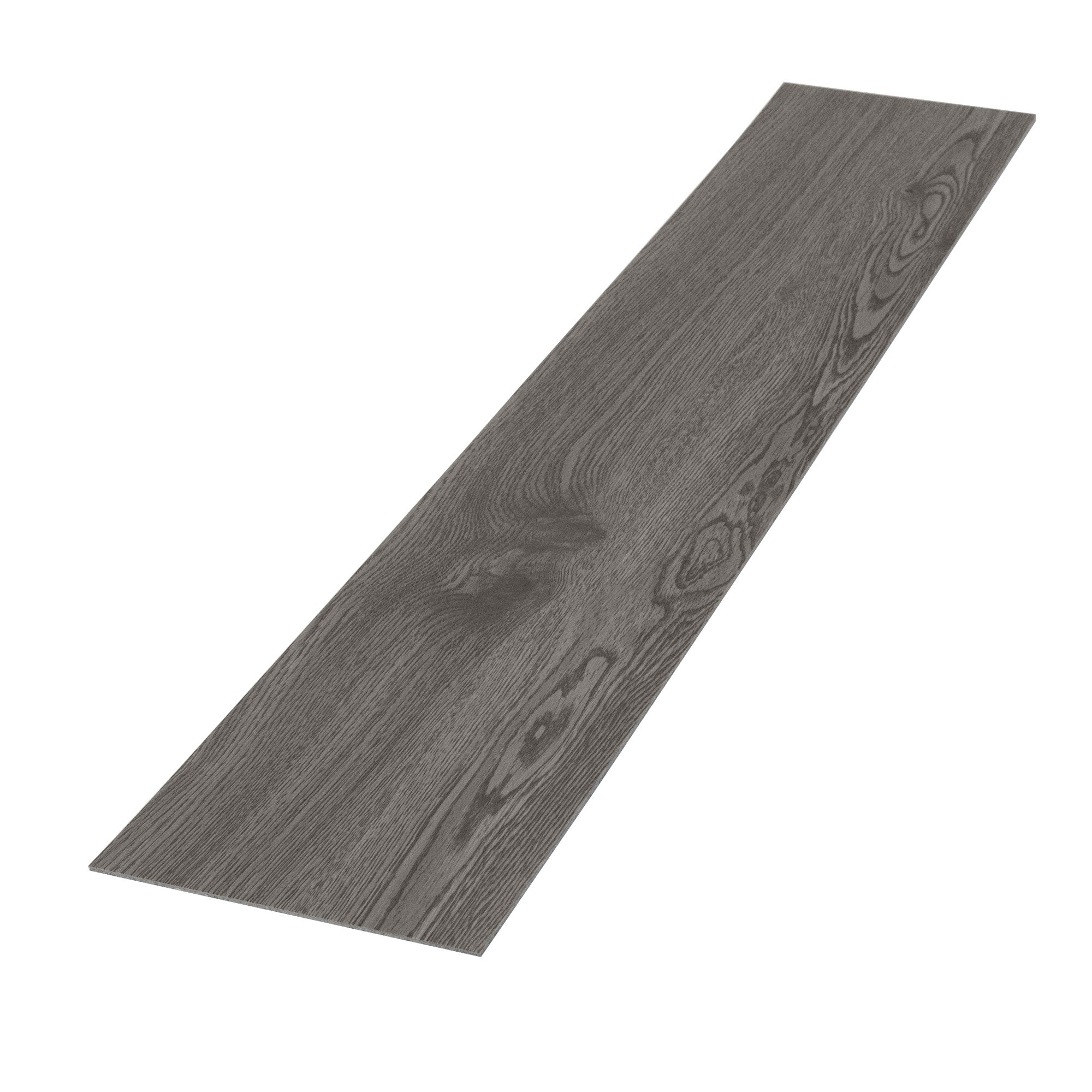 Een grijze vinylvloerplank op een witte achtergrond.