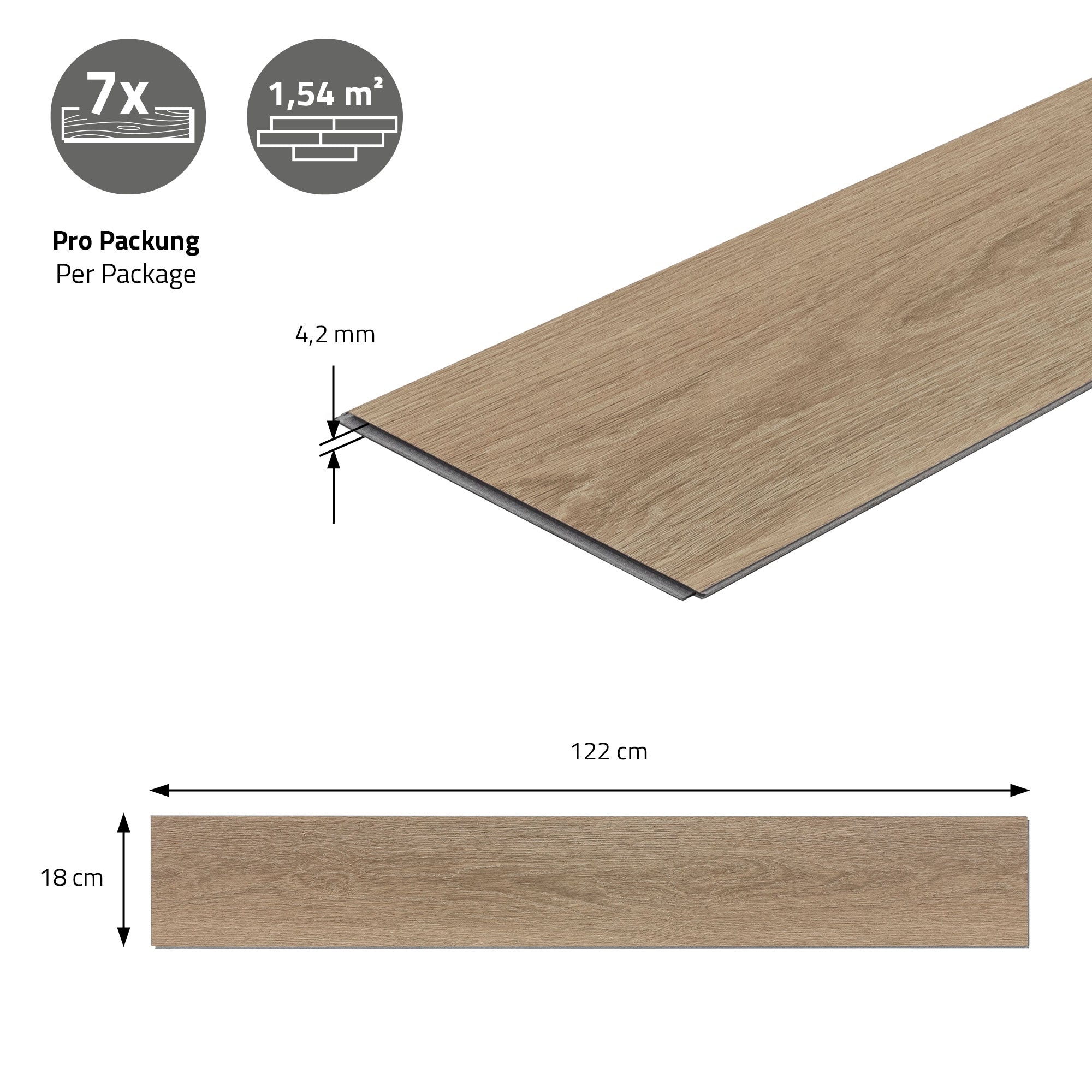 Pannello laminato con dimensioni e informazioni sulla confezione.