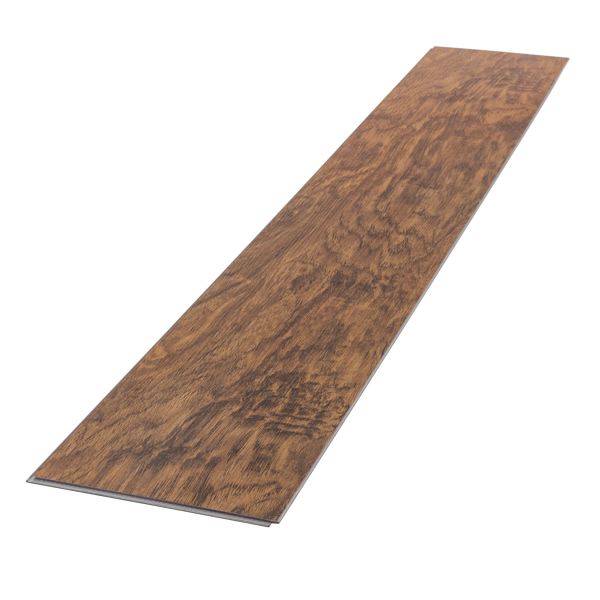Ein langer Vinylboden mit Holzoptik auf weißem Hintergrund.