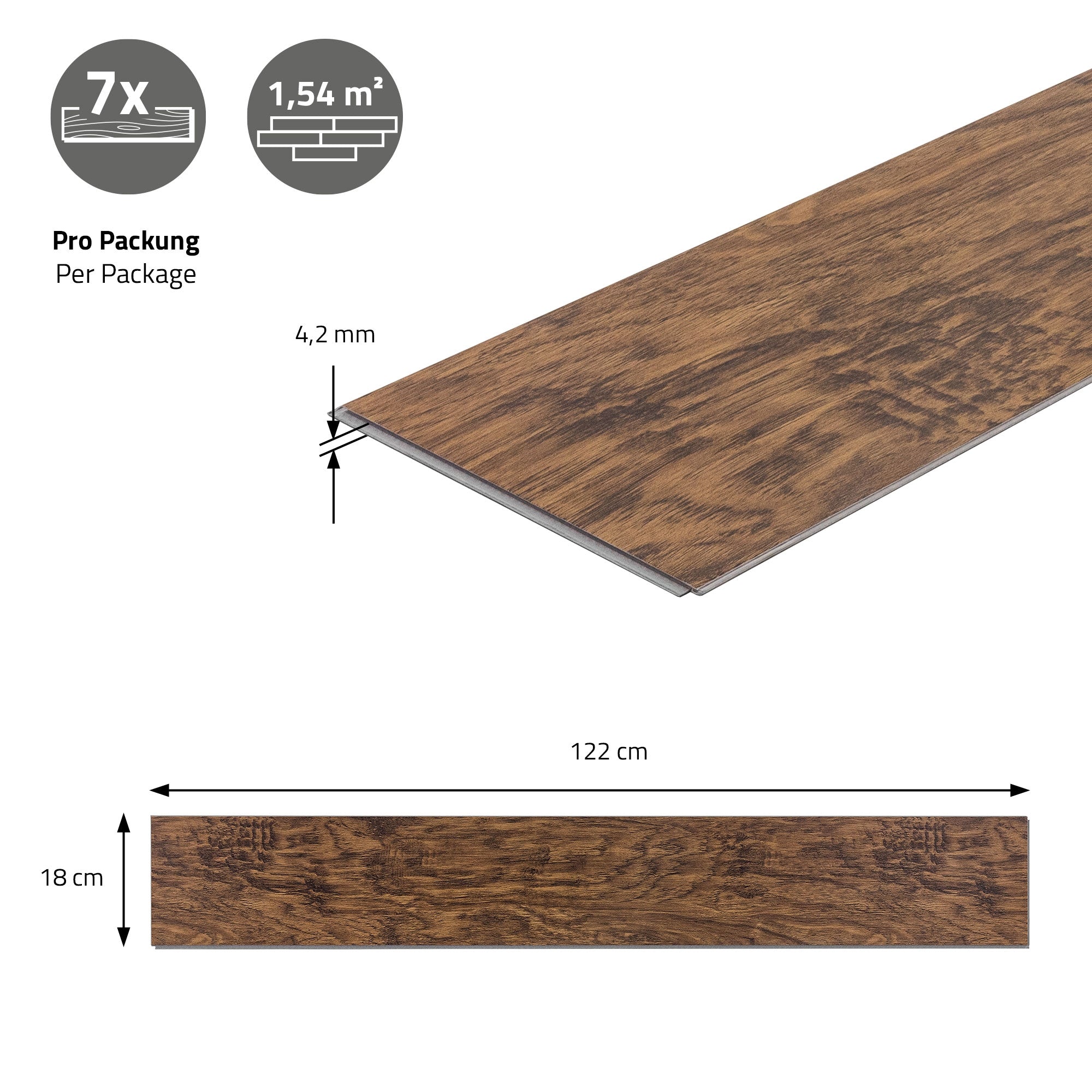Plateau en bois foncé avec dimensions et informations d'emballage.