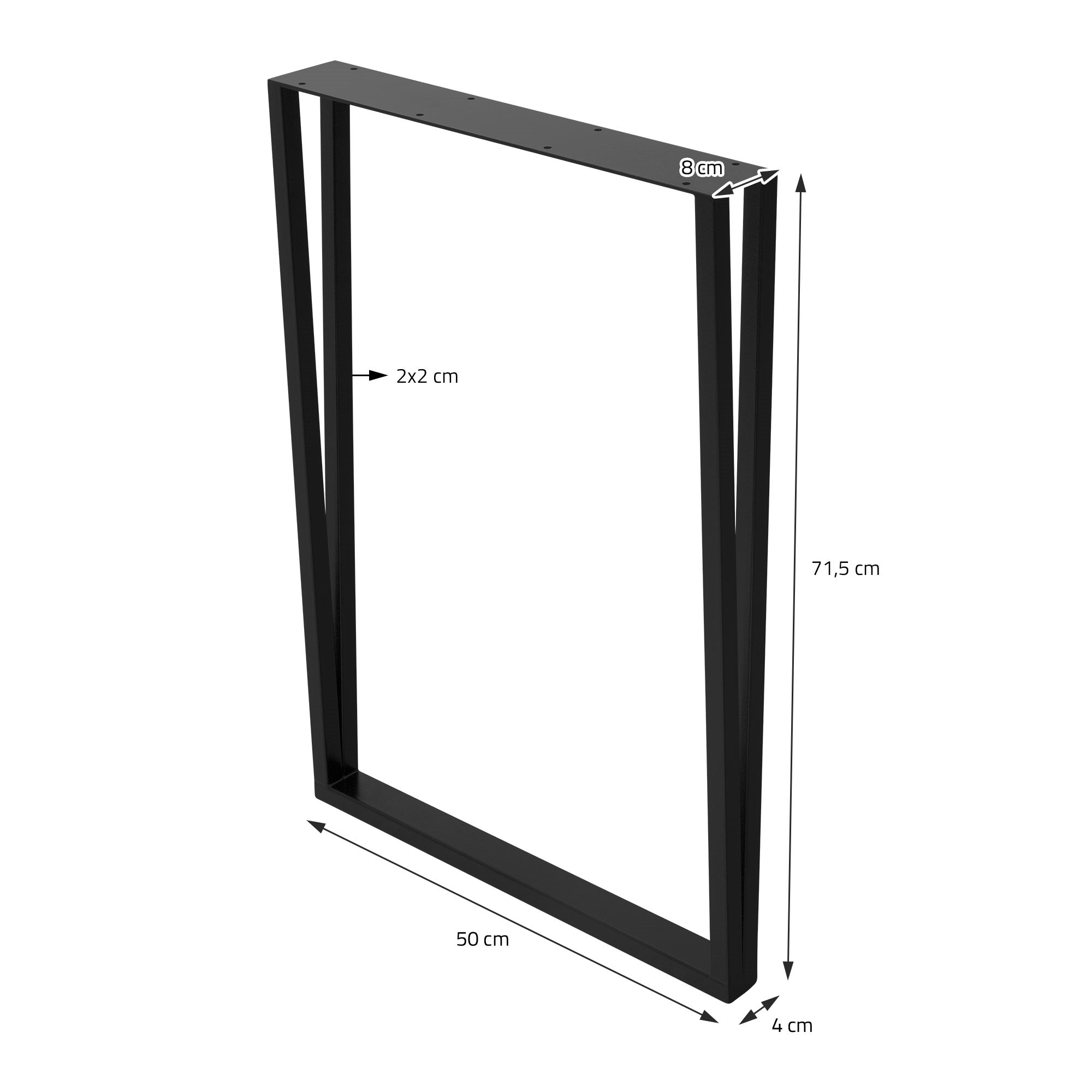 Rectangular frame with dimensions, made of black metal.
