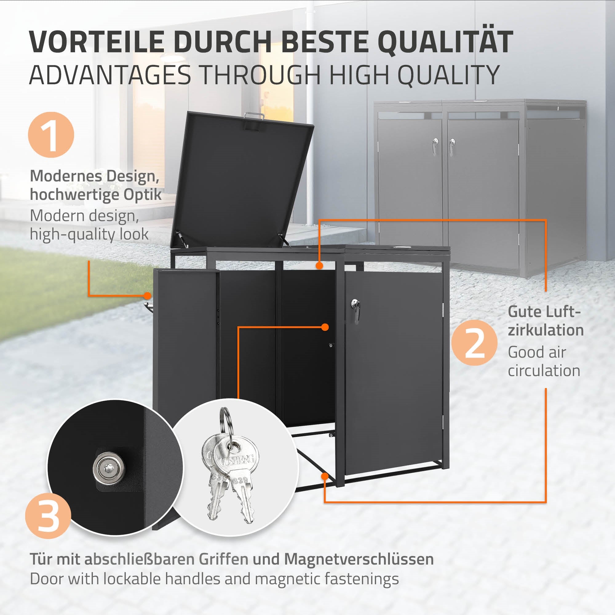 Vuilnisbakkenbox met modern ontwerp, goede luchtcirculatie, afsluitbare deur.
