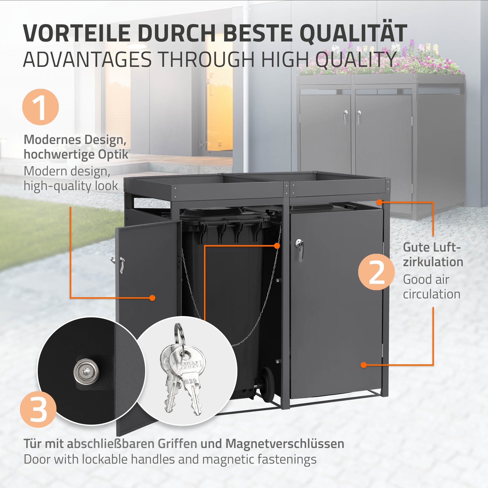 Box per rifiuti dal design moderno, con maniglie bloccabili e g