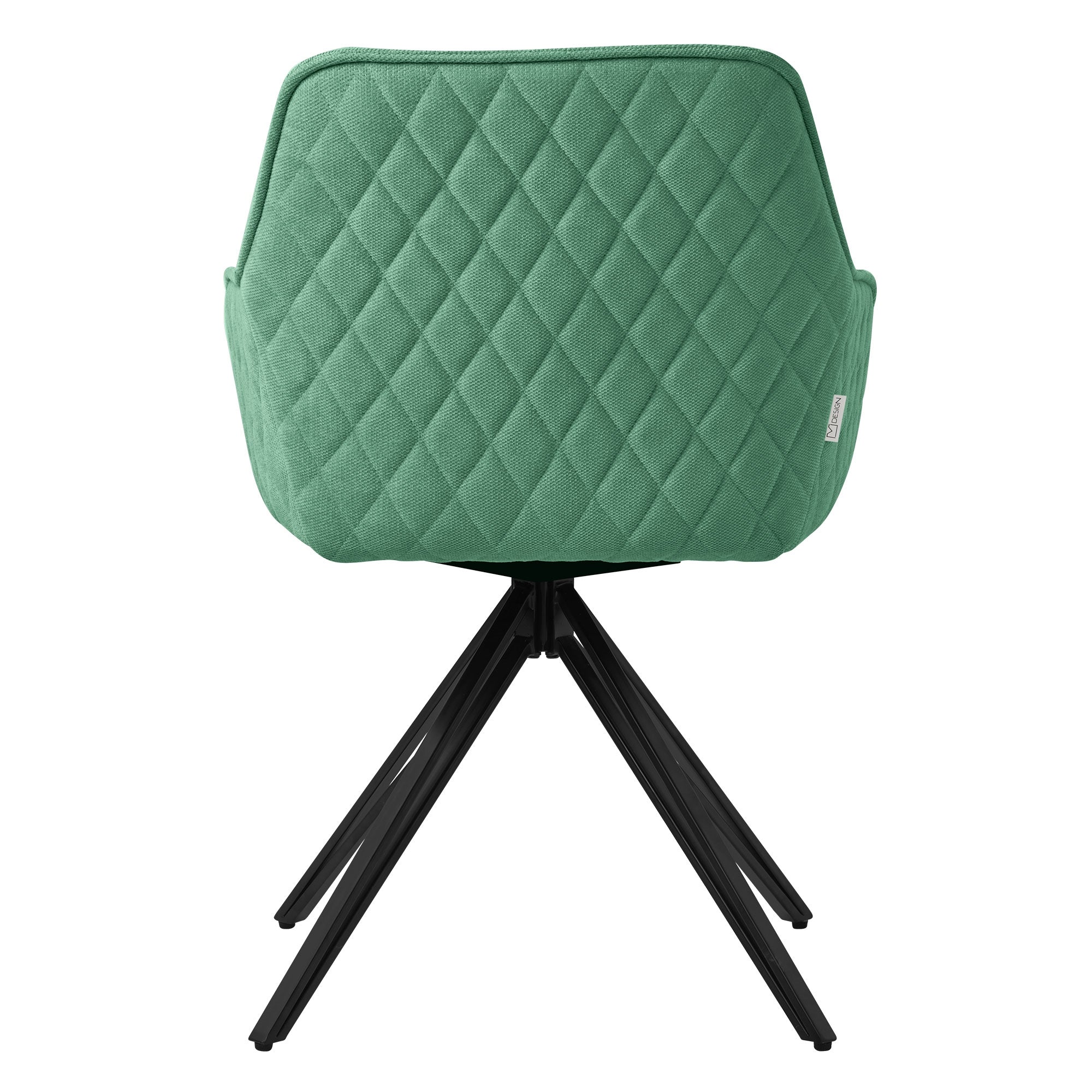 Vista trasera de una silla verde con una superficie acolchada.