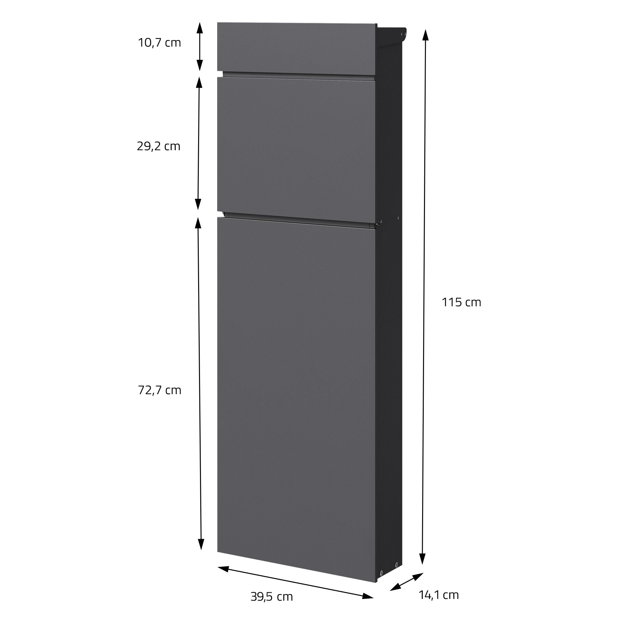 Cabinet with dimensions and technical details on a white background.