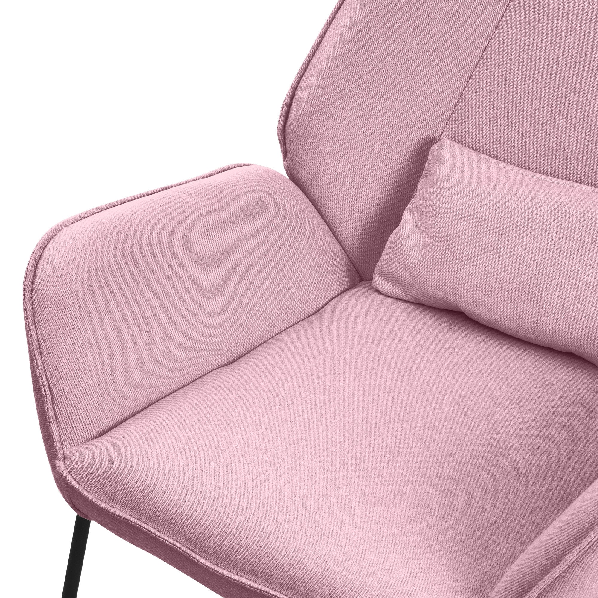 Rosa Relaxsessel mit Kissen, gepolstert, auf einem weißen Hintergrund.