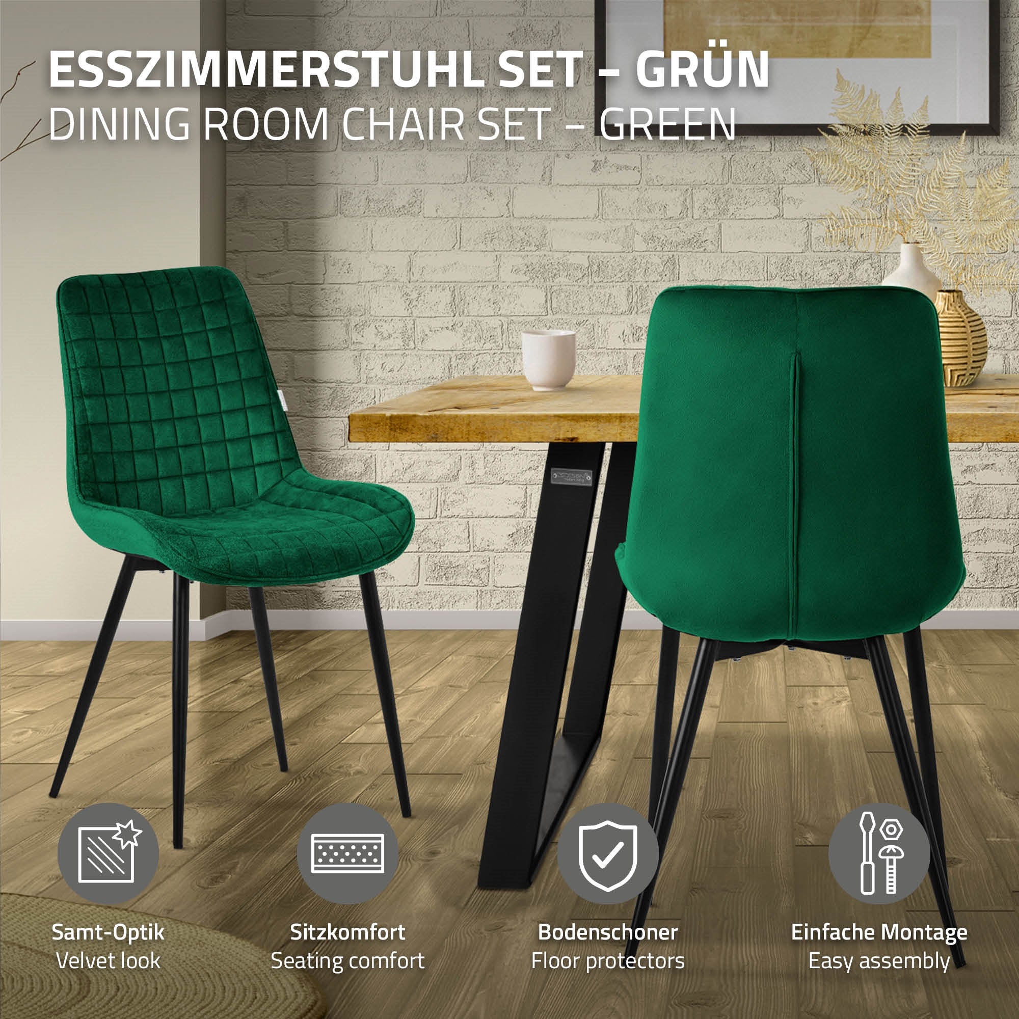 Green dining chair next to a table in a modern room.