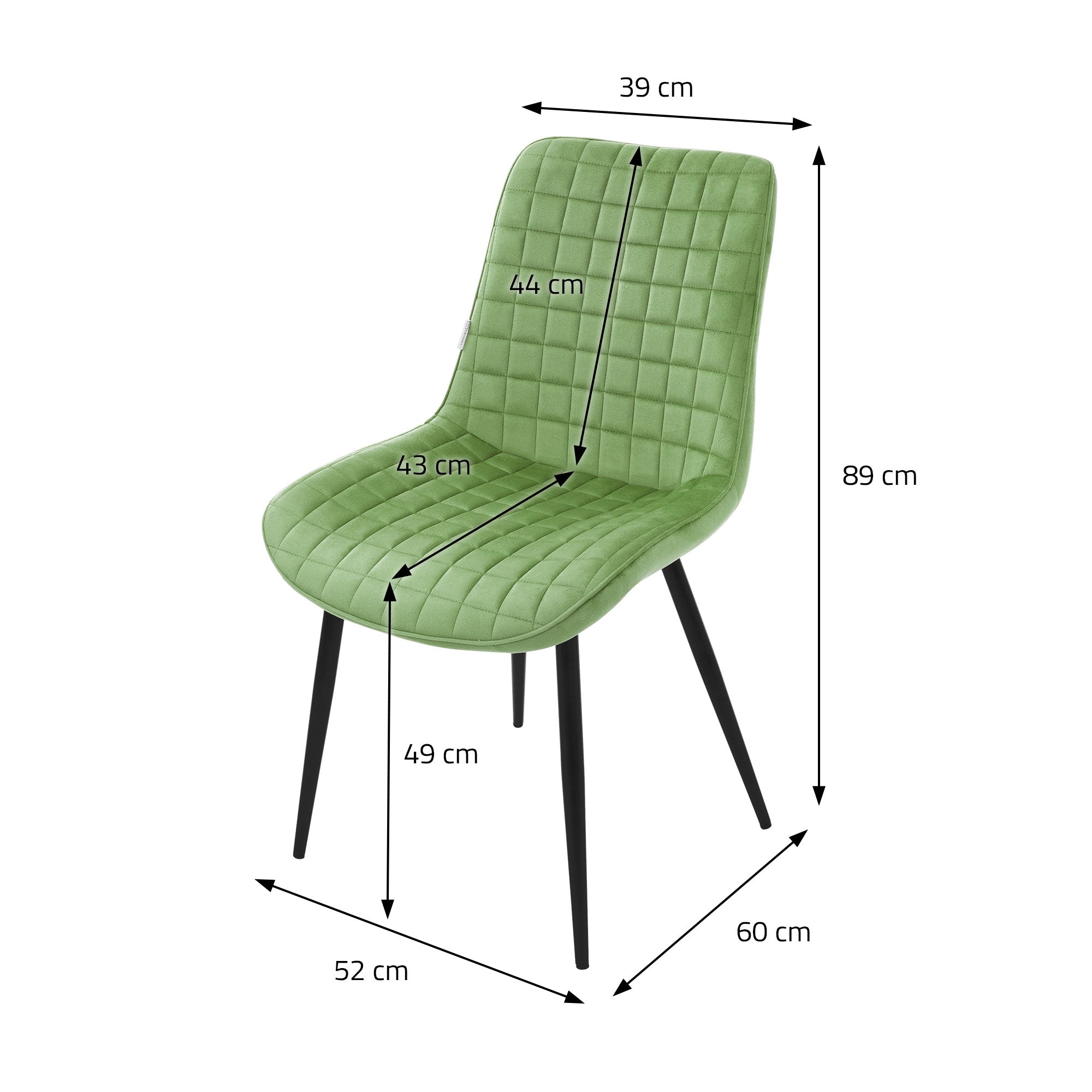 Dimension drawing of a chair with measurements in centimeters.