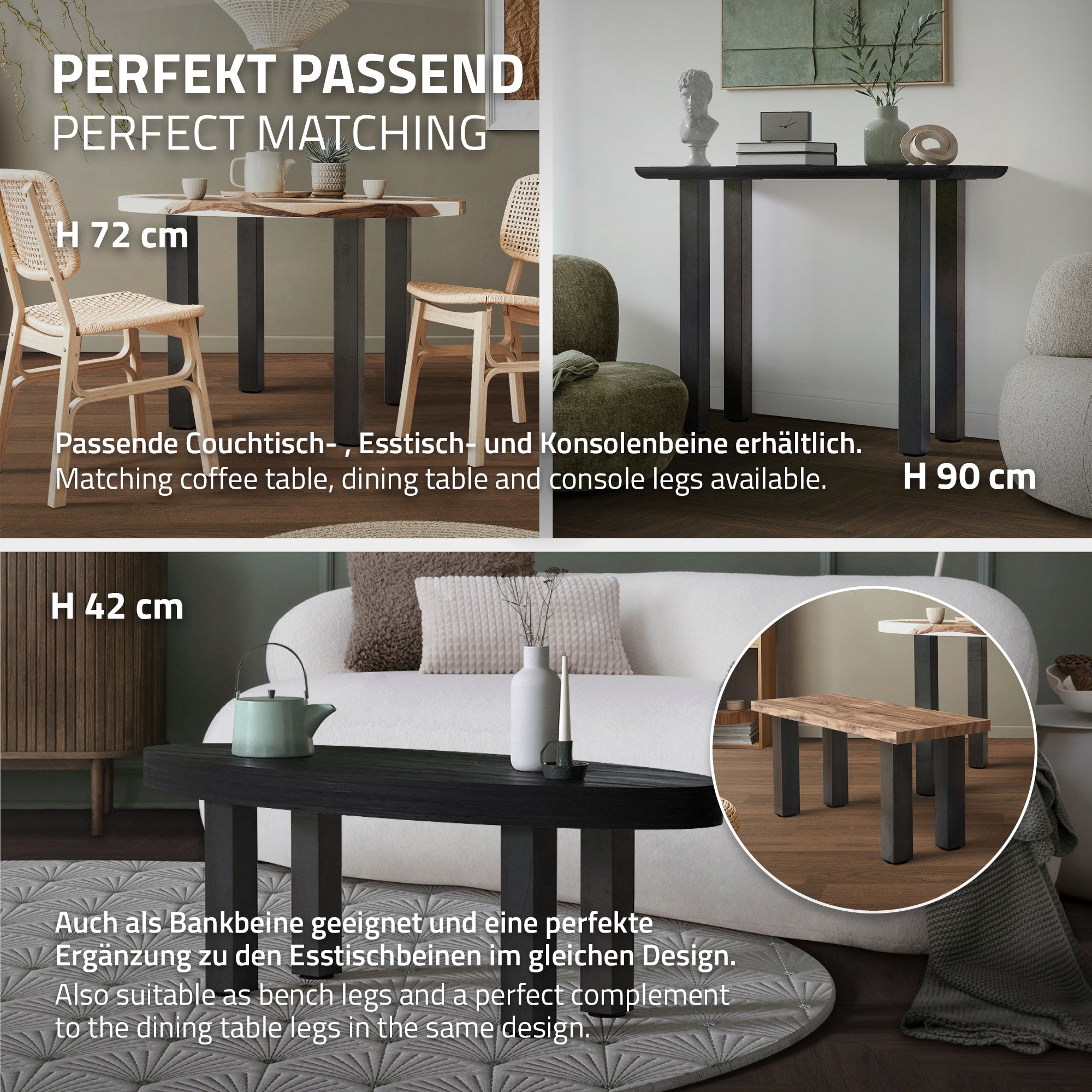 A table with two heights, suitable for different furniture pieces.