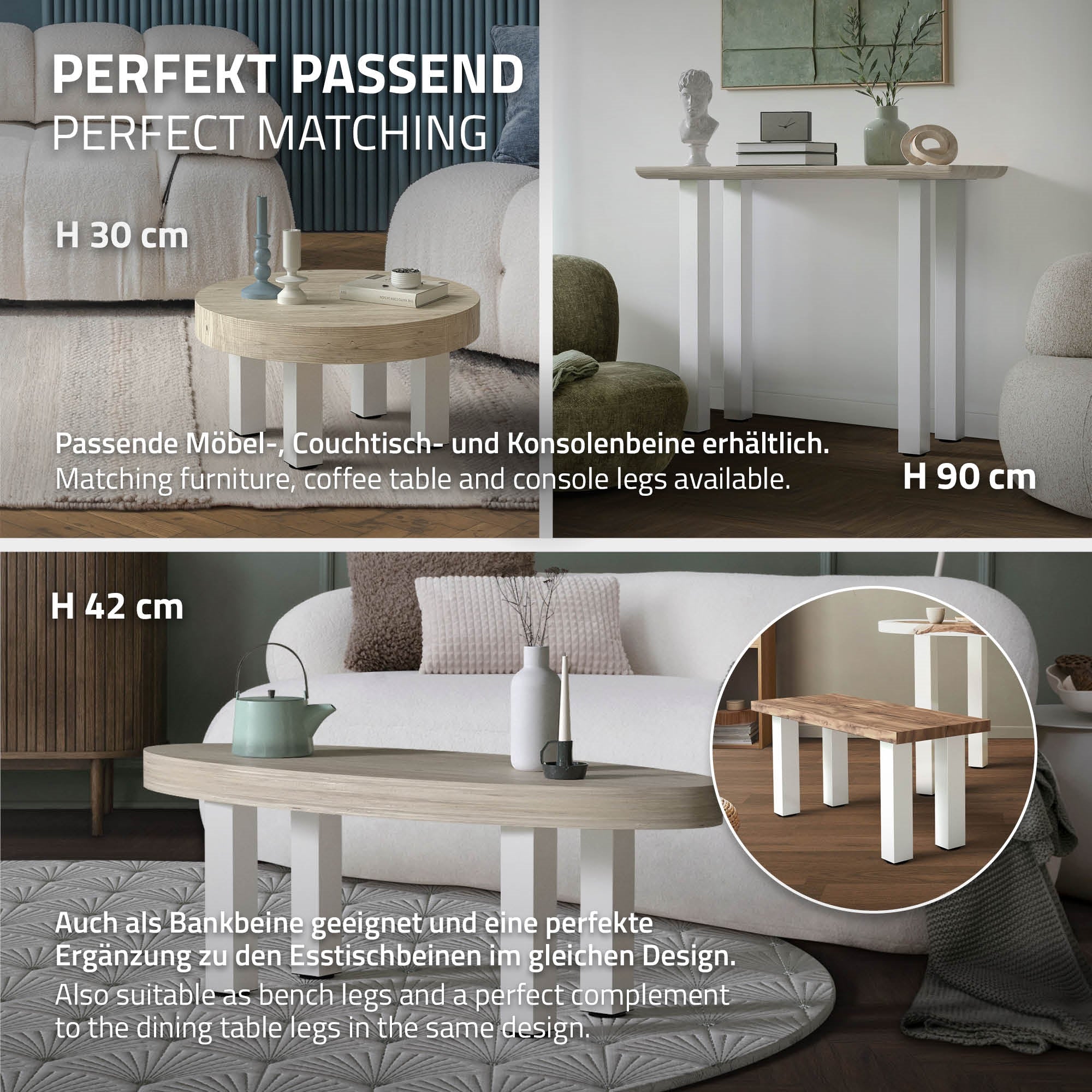 Dos mesas a diferentes alturas, adecuadas para muebles.