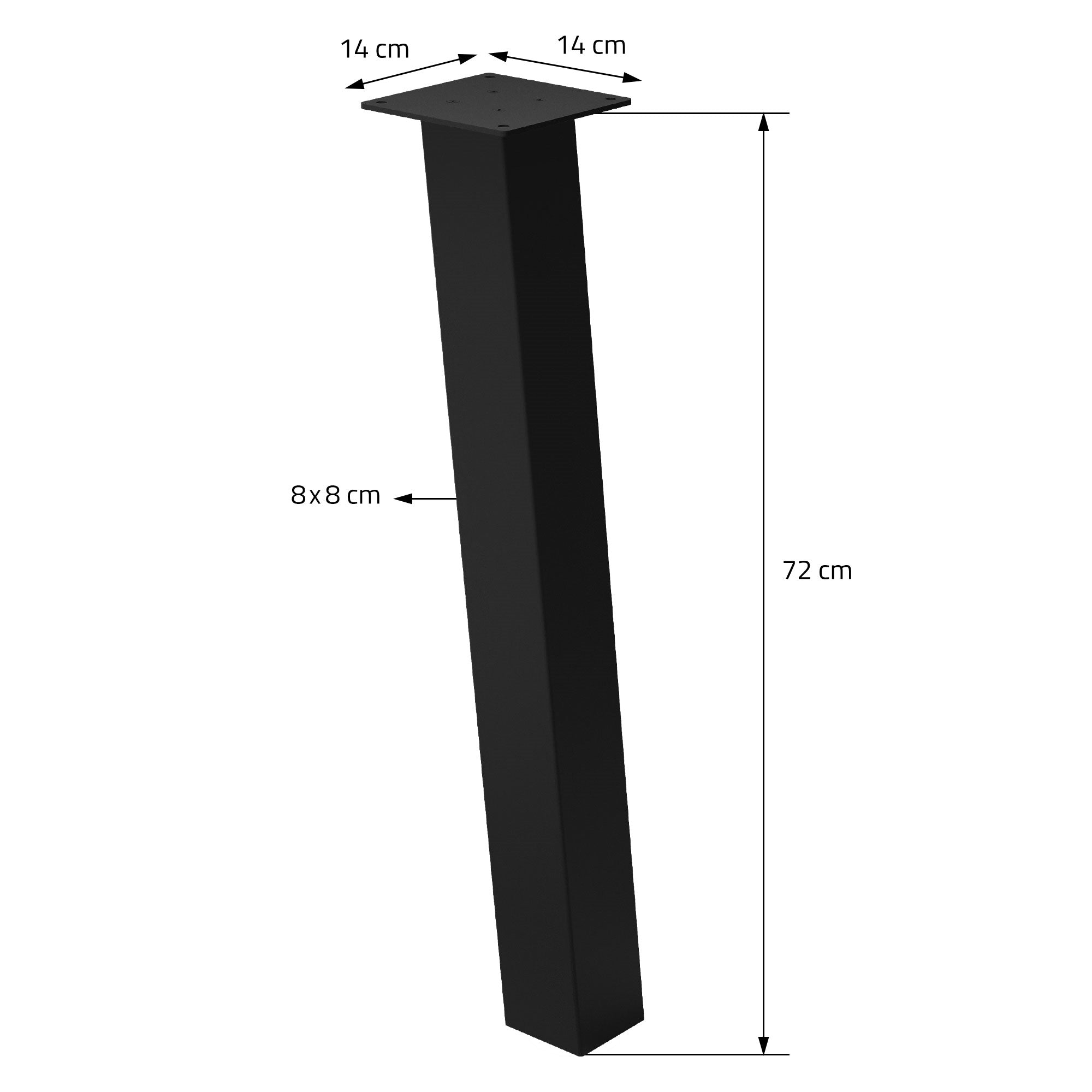 Dessin technique d'un pied de table avec des dimensions et des points de fixation.