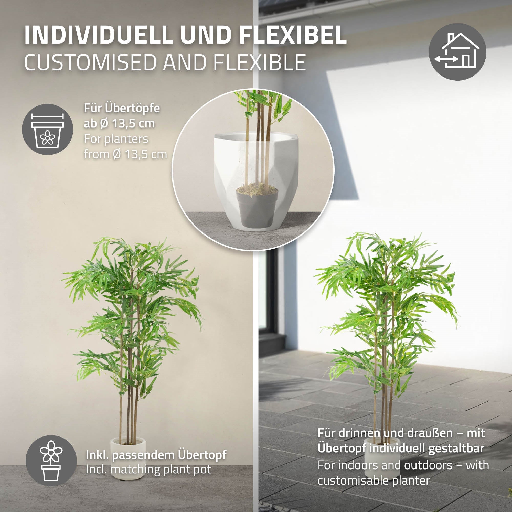 Graphic with a plant and various pots, labeled 'Individual and flexible'.