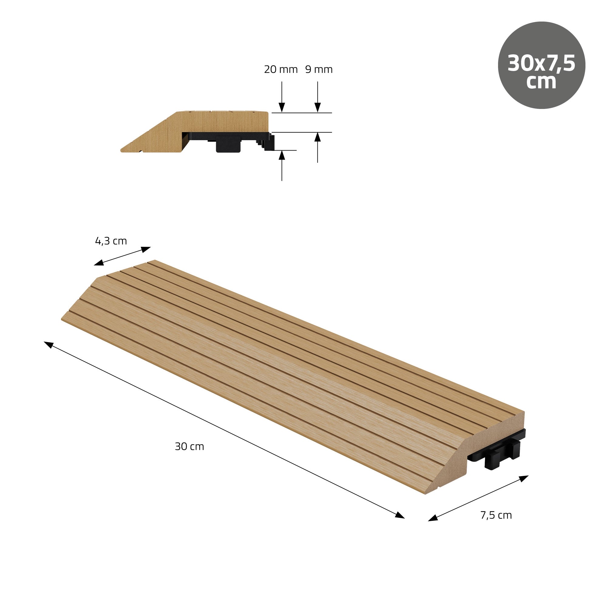 Grafik eines Holzbretts mit Abmessungen und Formangaben.