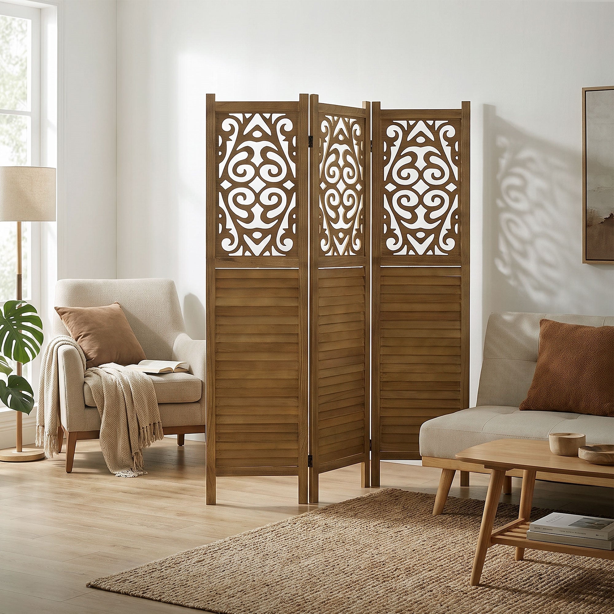 Room divider screen Tokyo in a modern living space with sofa and plants.