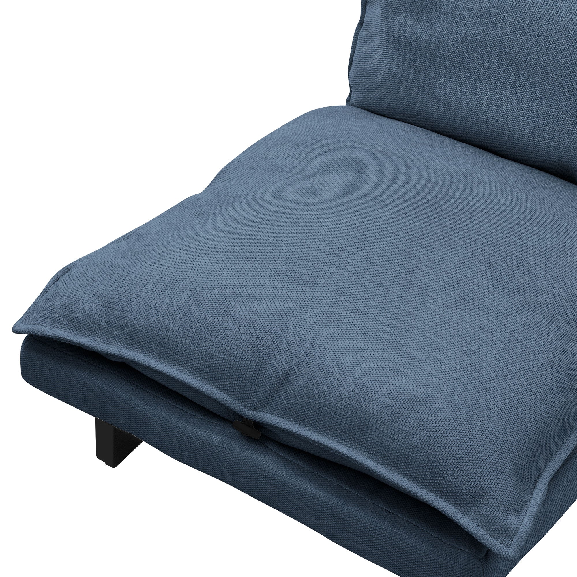 Close-up van een blauwe bekleding op een stoel.