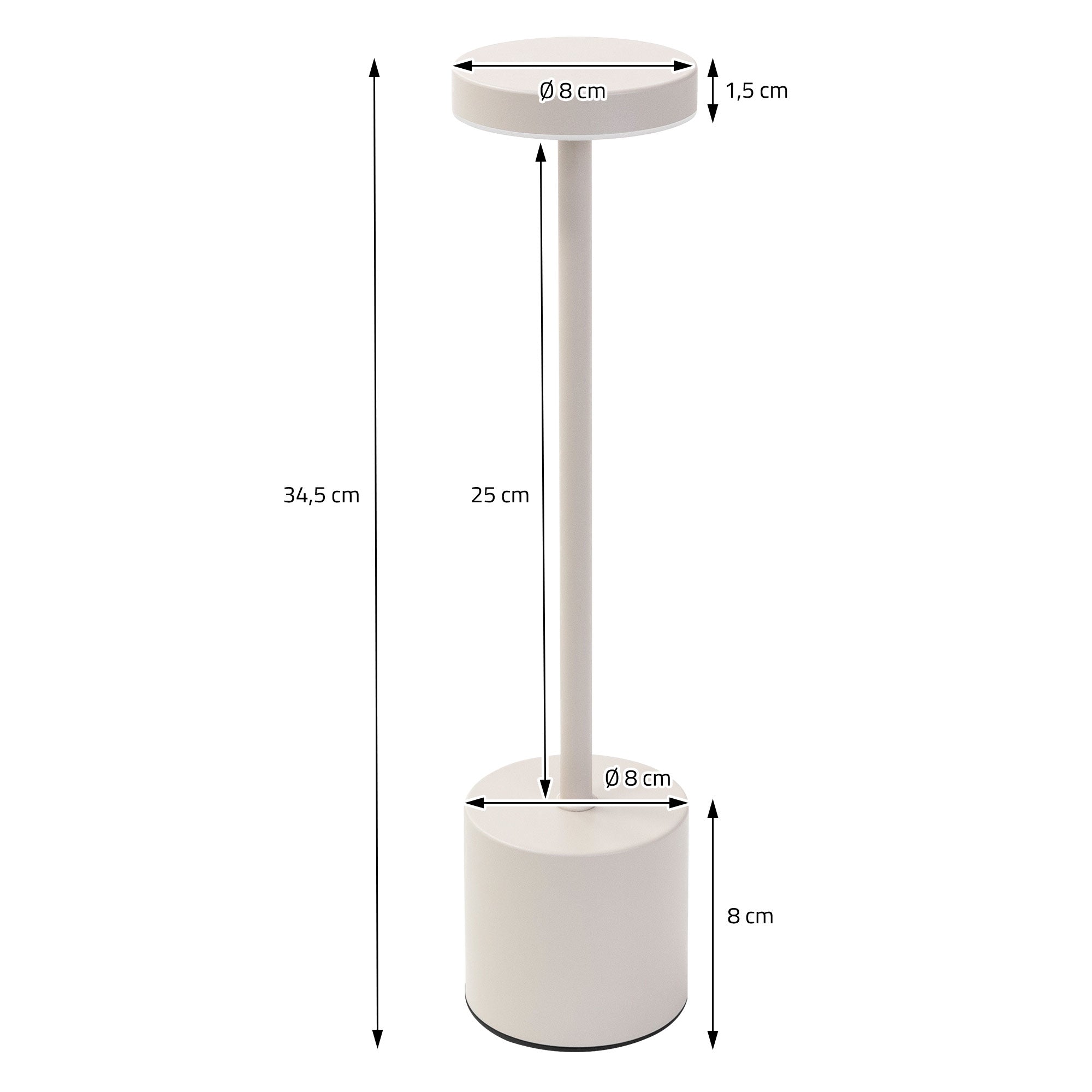 Stehlampe mit Maßen und einem minimalistischen Design.