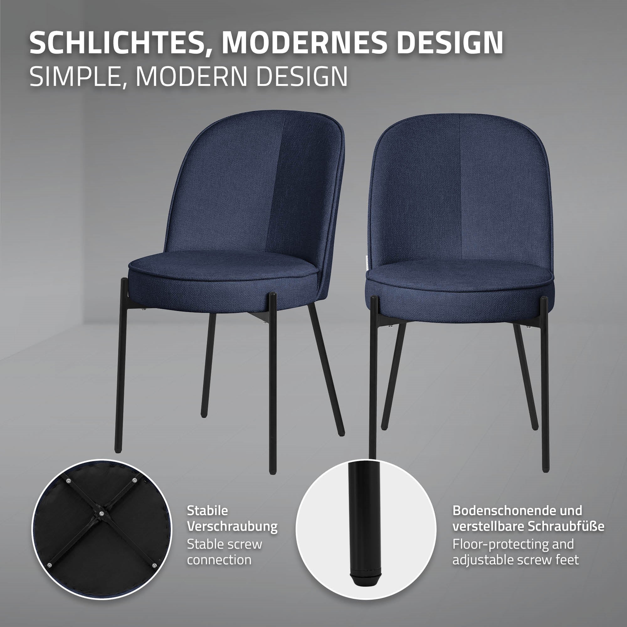 Gráfico con una silla moderna y sus características.