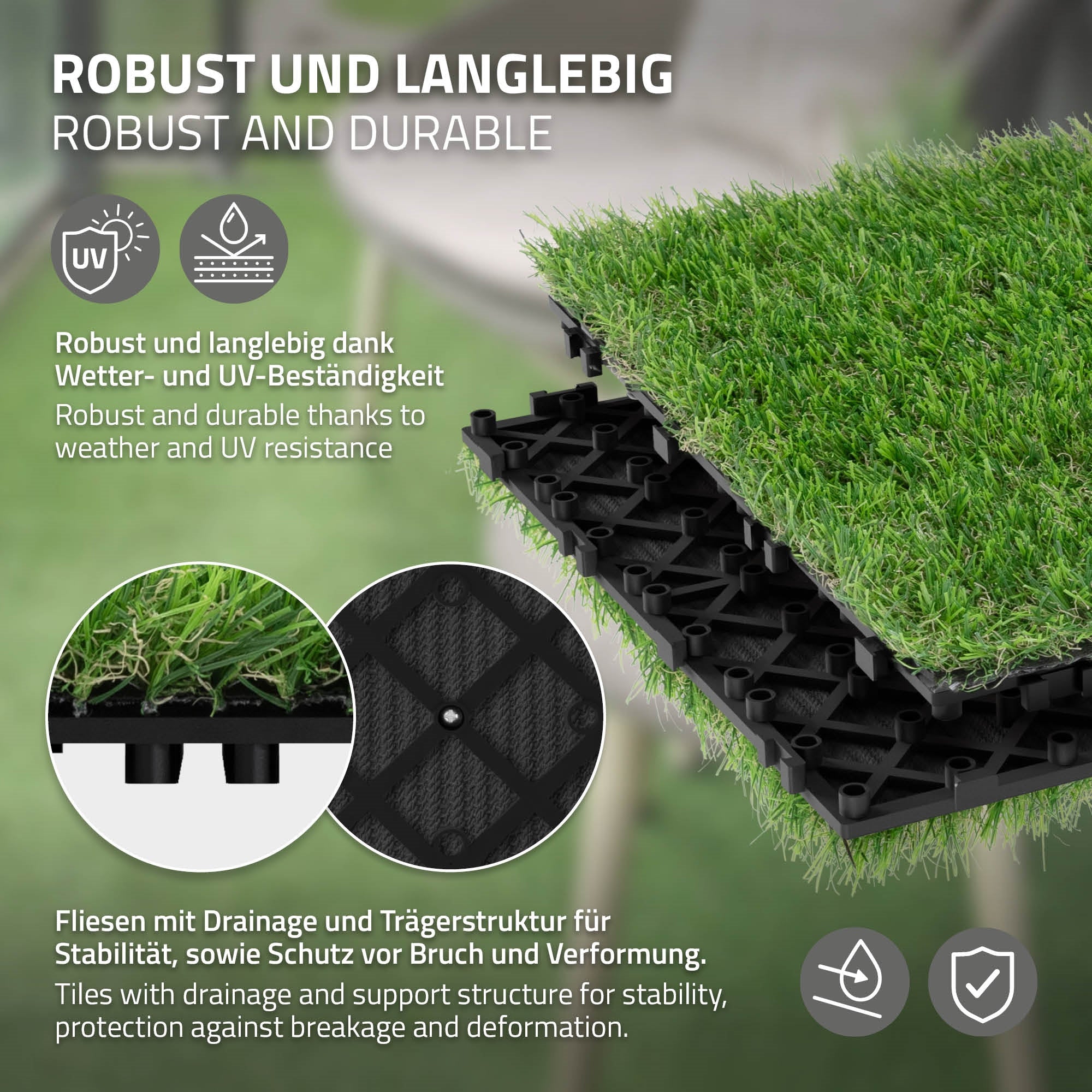 Carreaux robustes avec drainage et structure porteuse pour la stabilité et la protection.