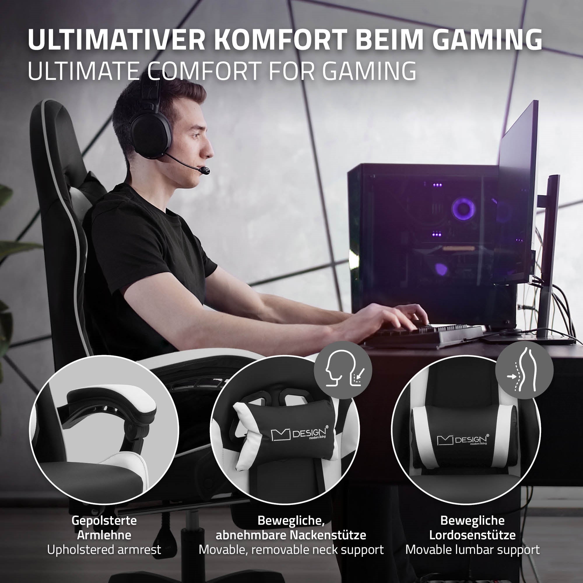 Grafica con informazioni su una sedia da gaming e le sue funzioni.