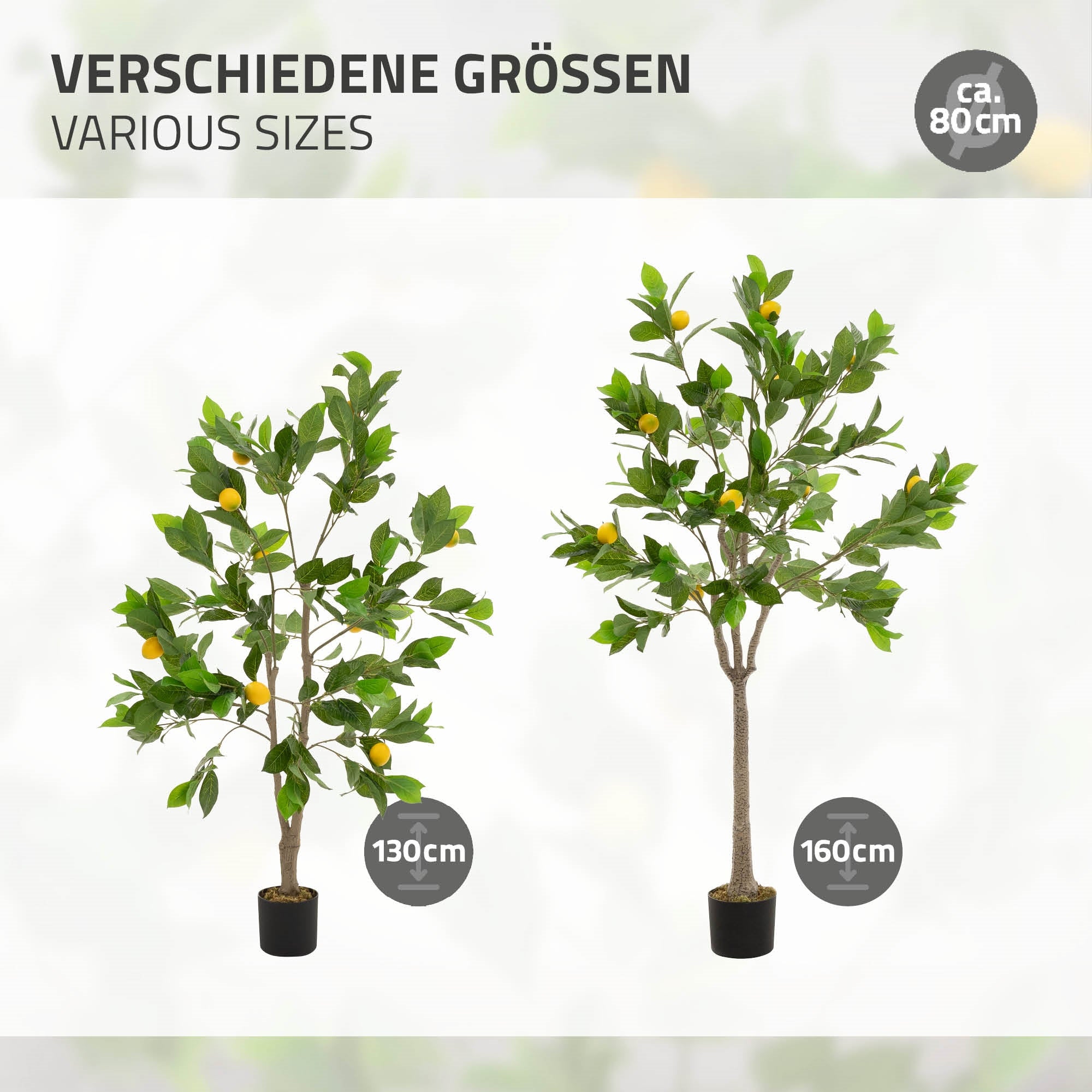 Deux arbres artificiels de différentes tailles, 130 cm et 160 cm de haut.