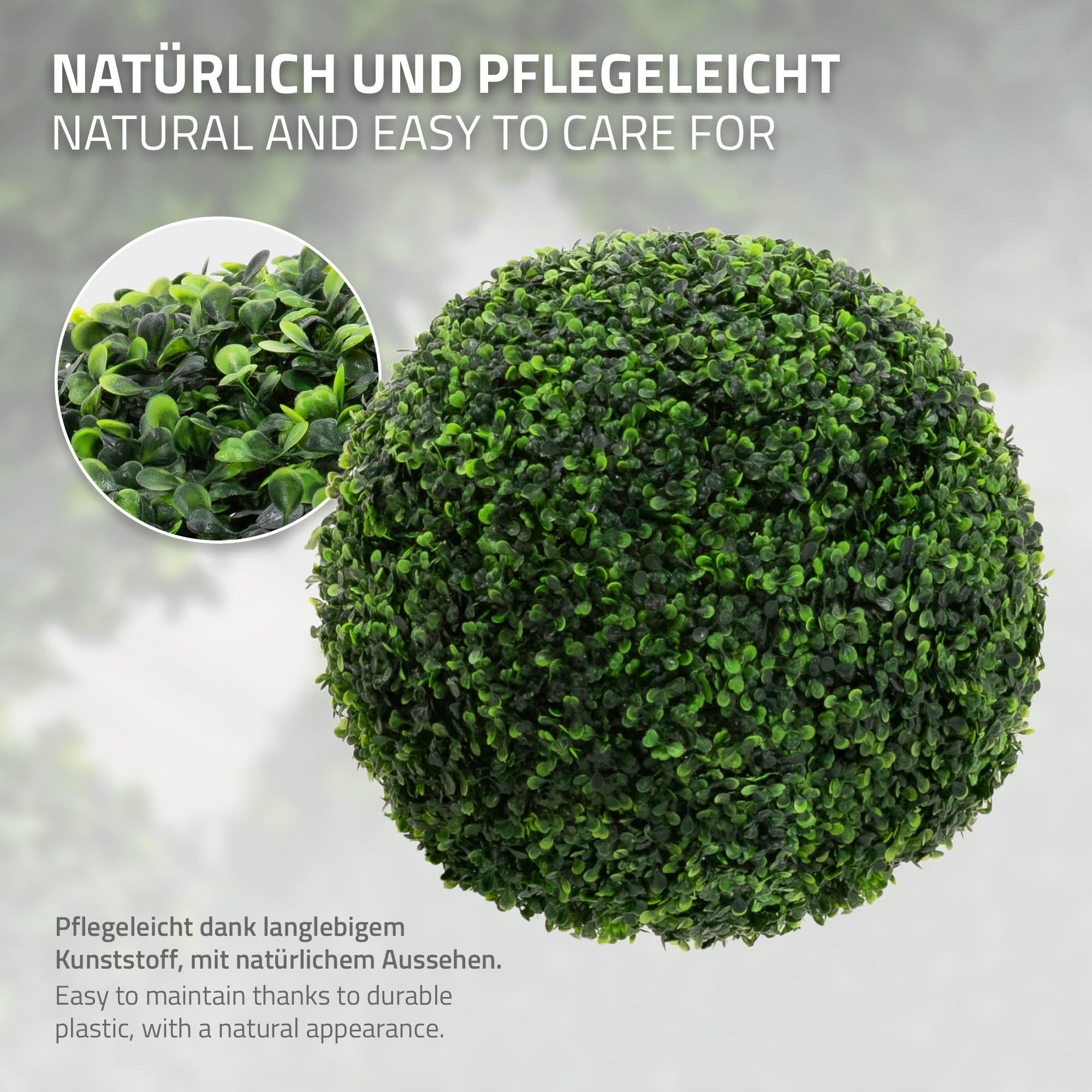 Runde, grüne Kunststoffkugel mit natürlichem Aussehen.
