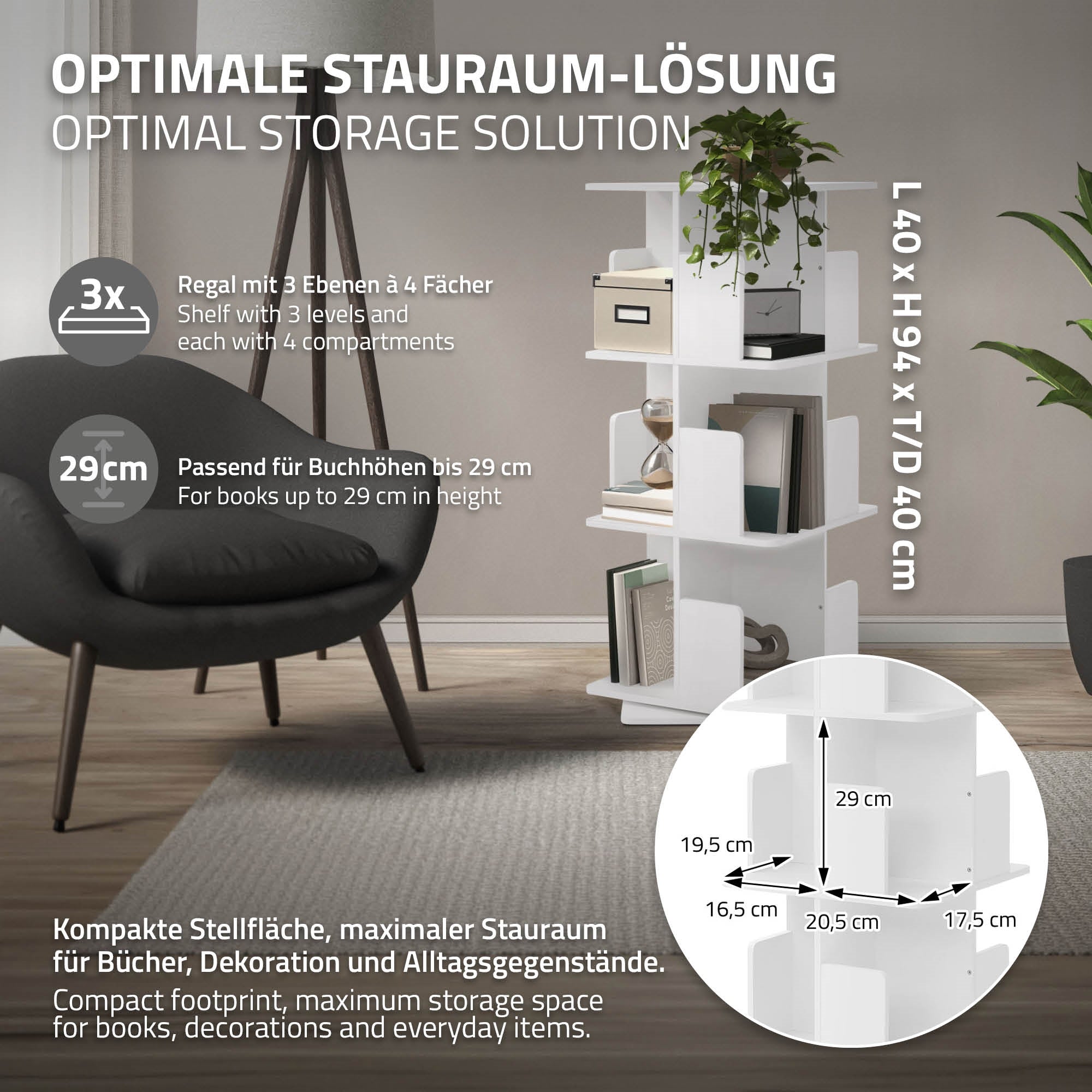 Regal mit Maßen und Details zur optimalen Stauraumlösung.