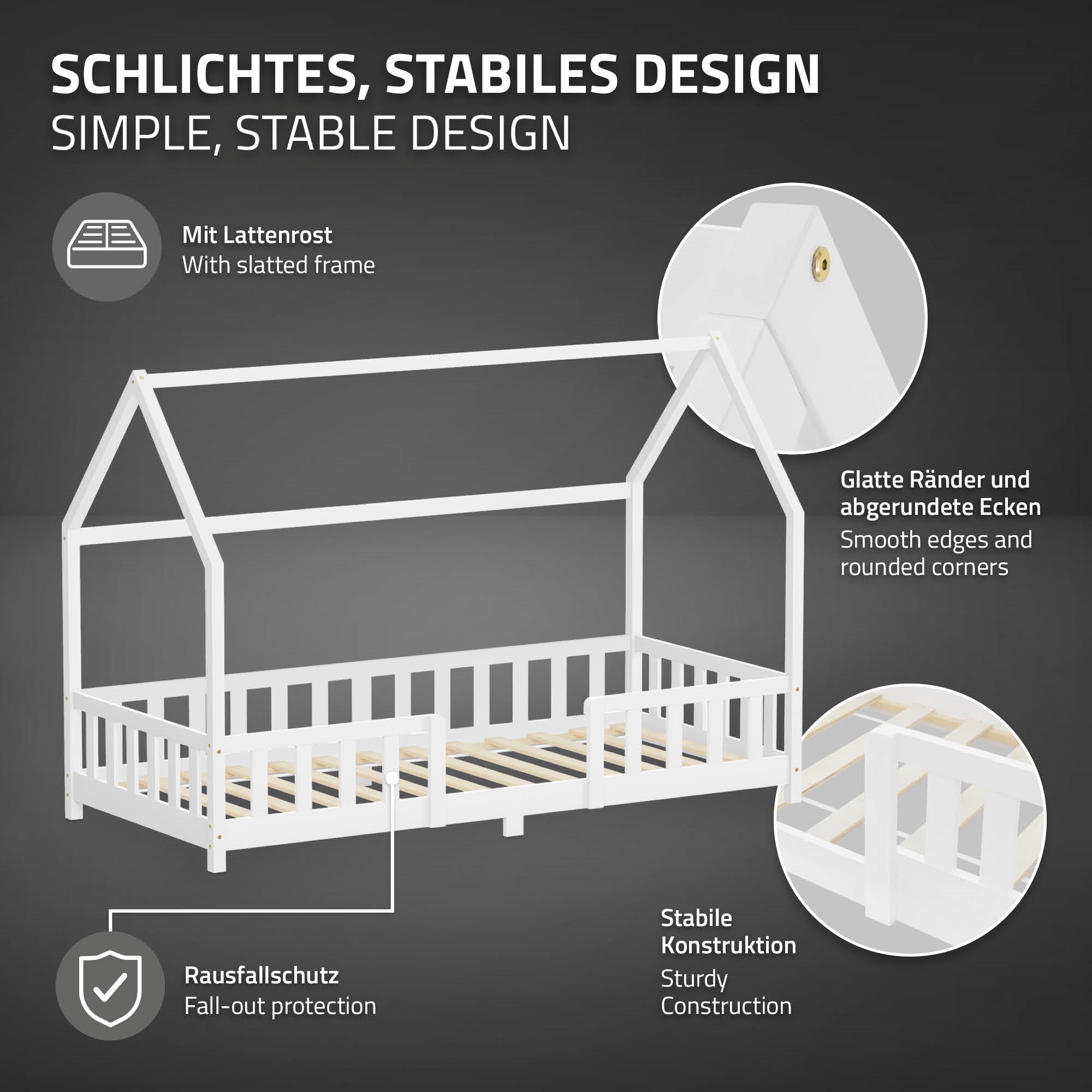 Grafik mit stabiler Bettkonstruktion und abgerundeten Ecken.