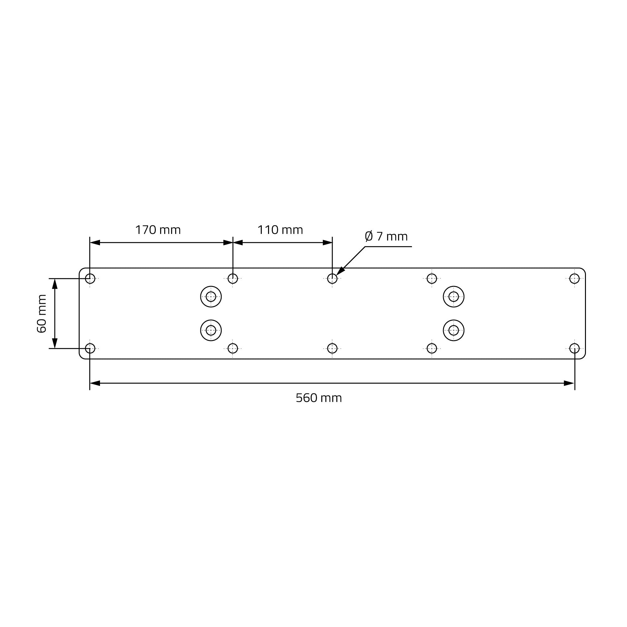 Dessin technique d'un pied de table avec dimensions et trous de perçage.