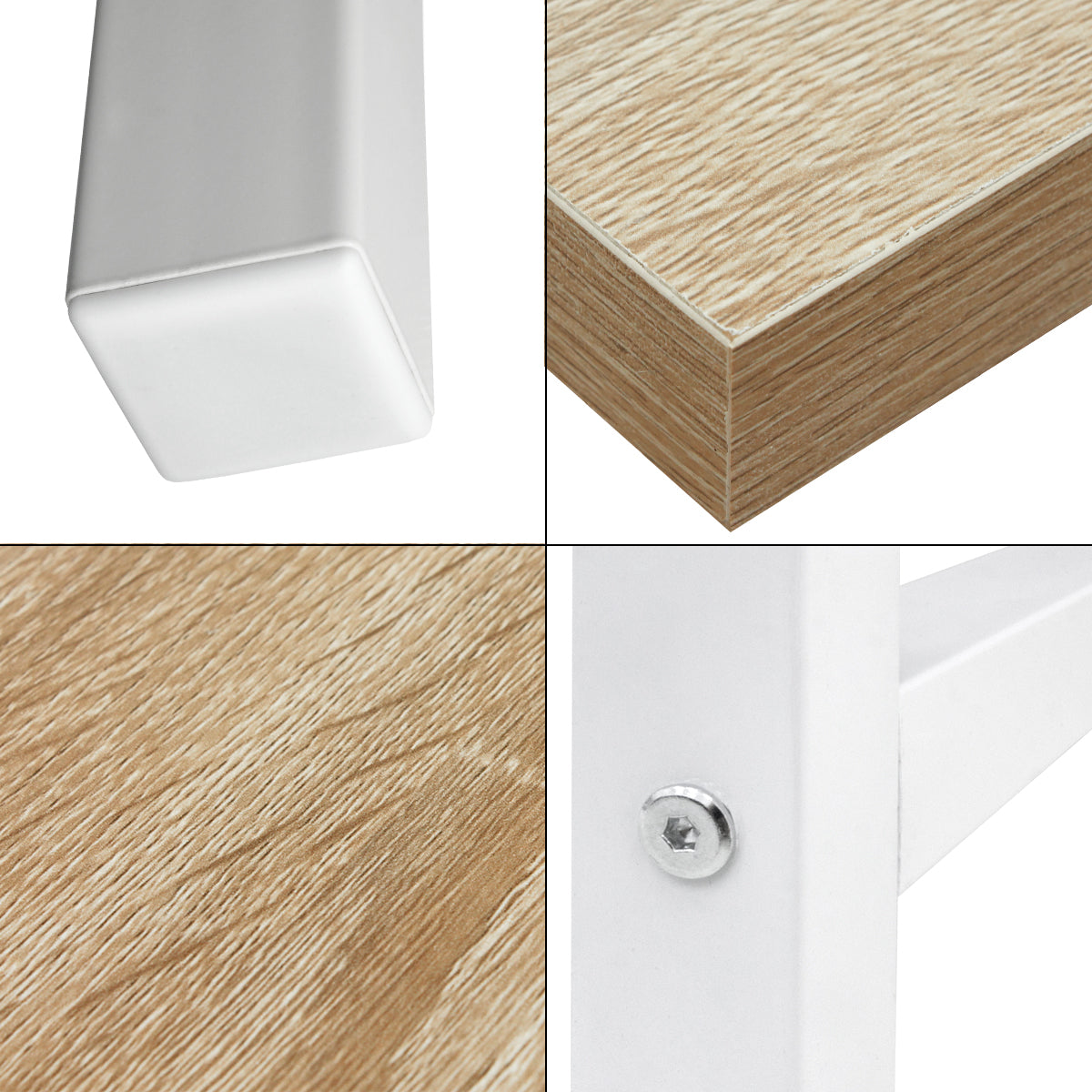 Detailní pohledy na nohy stolu a dřevěný povrch.