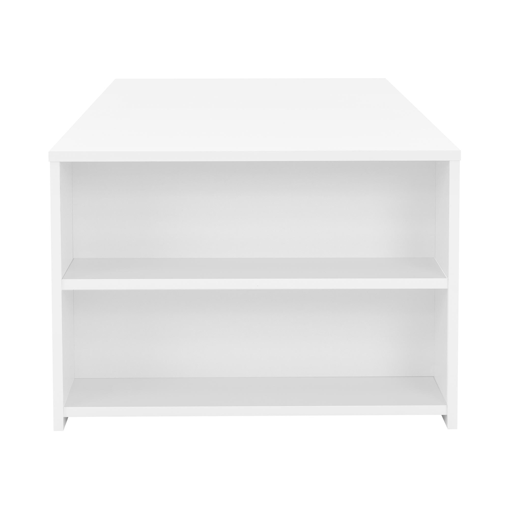Mueble blanco con dos estantes abiertos.
