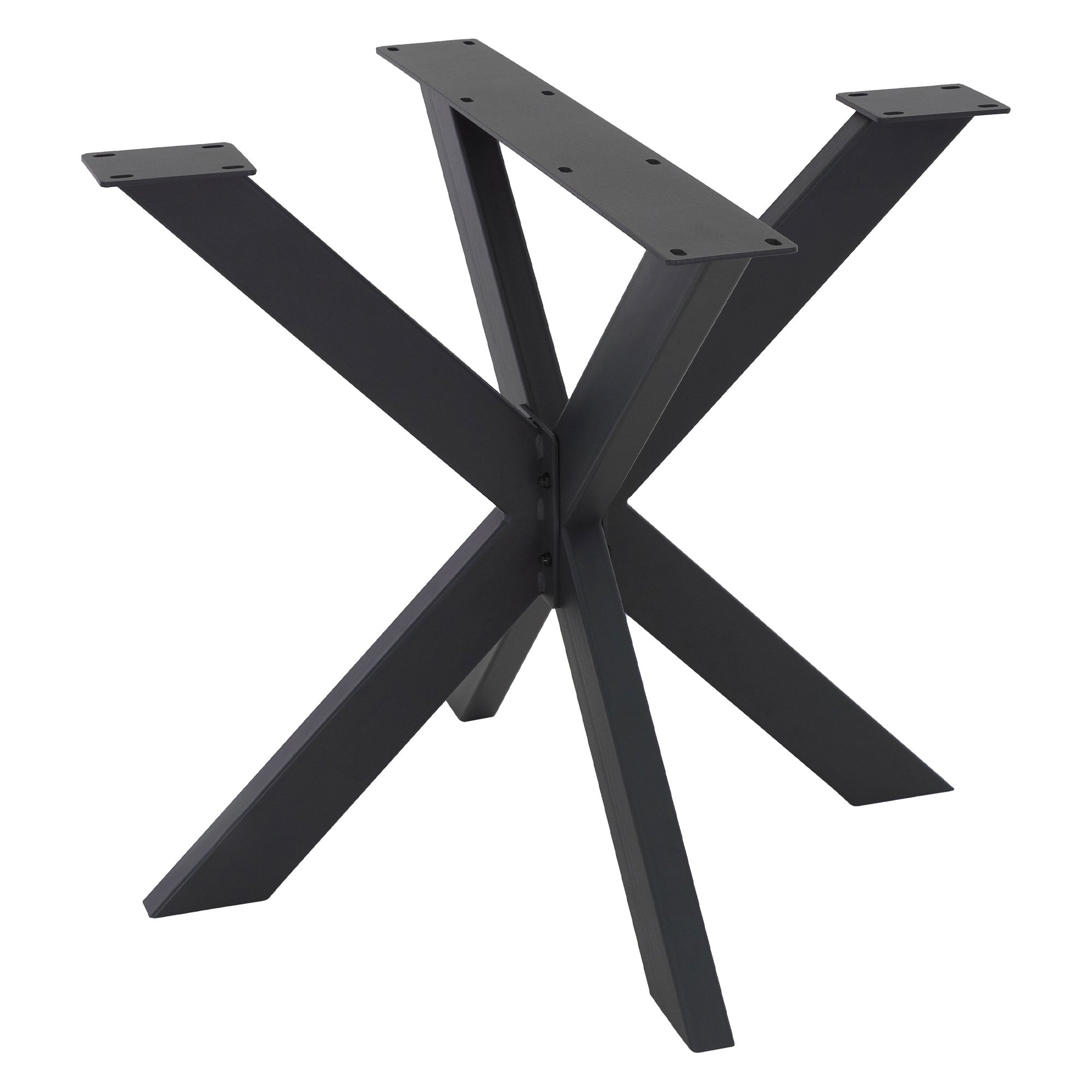 Estructura de mesa en forma de X en negro, sin tablero.