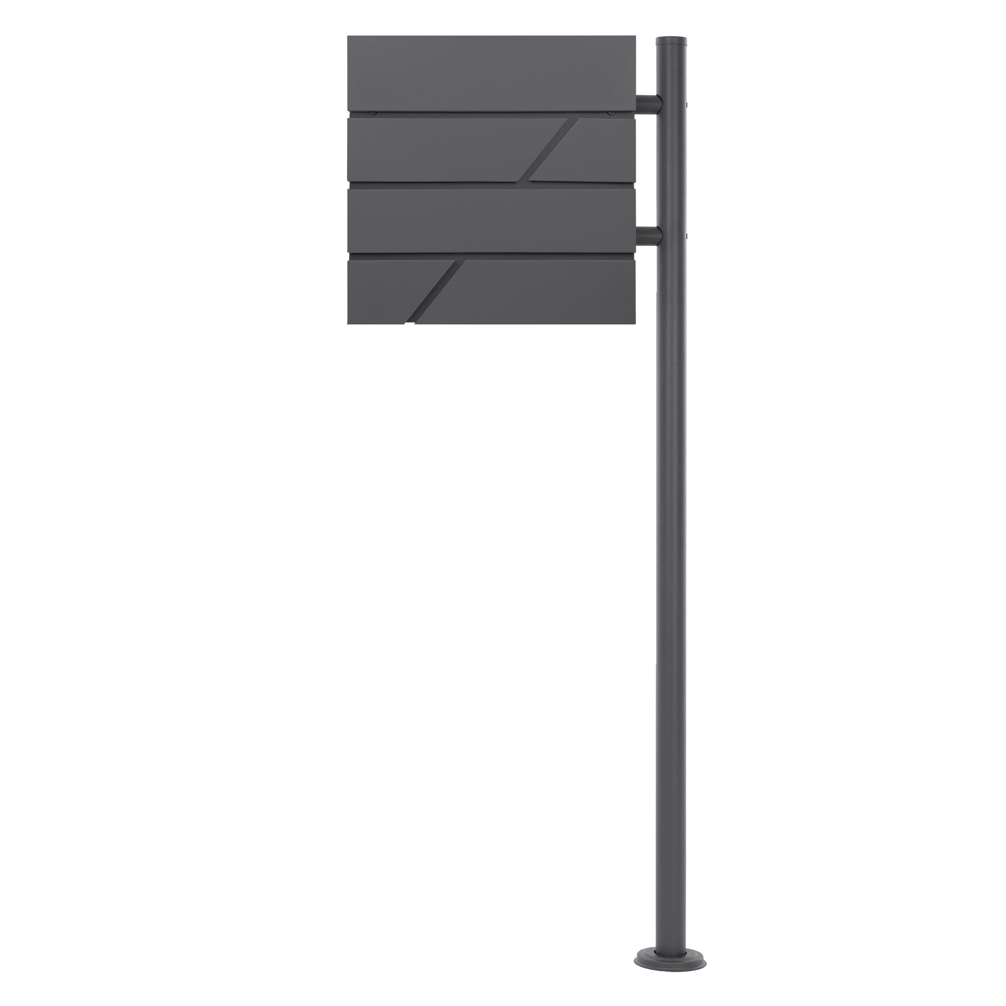 Three gray, rectangular panels on a vertical post.