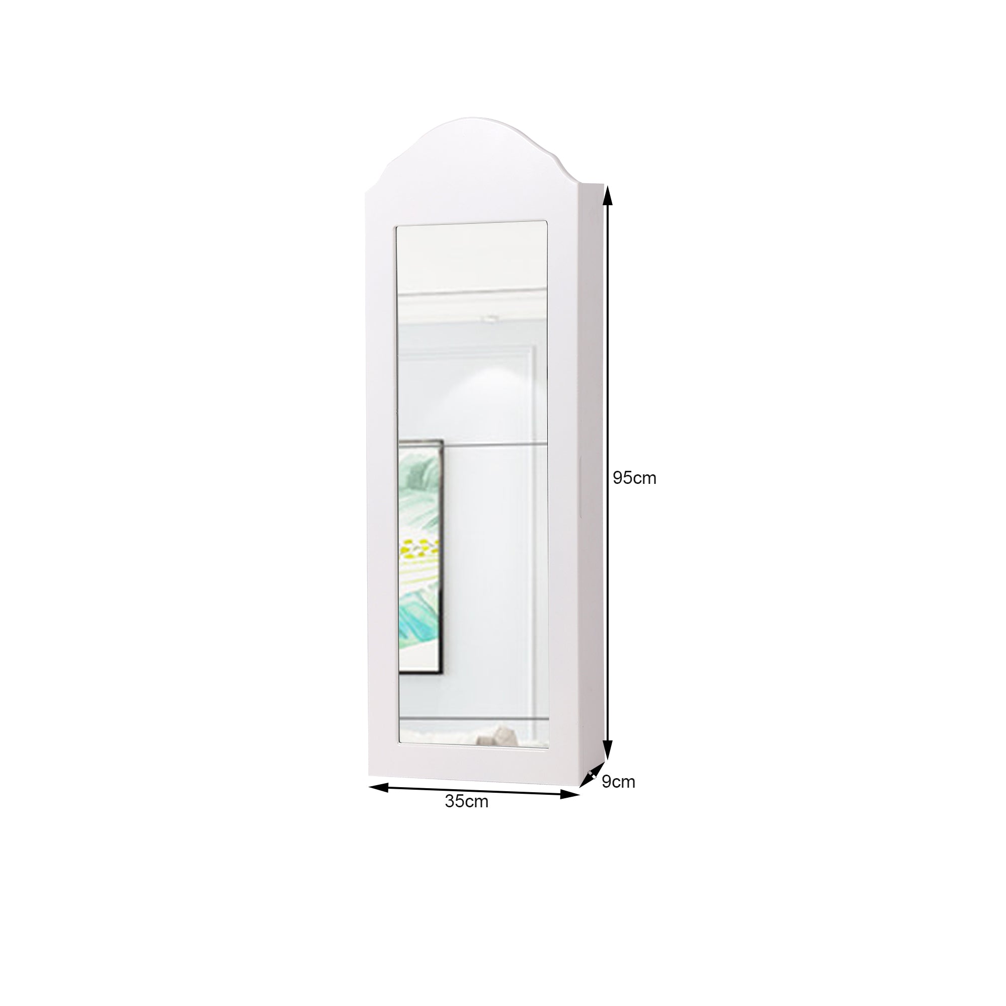 Specchio da parete stretto e bianco, dimensioni: 95 cm di altezza, 35 cm di larghezza.
