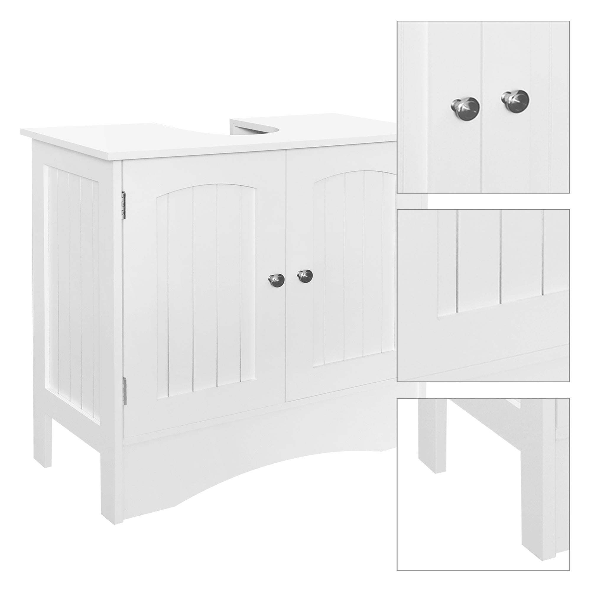 Armadio bianco con due porte e due scomparti, vista dettagliata delle maniglie delle porte.