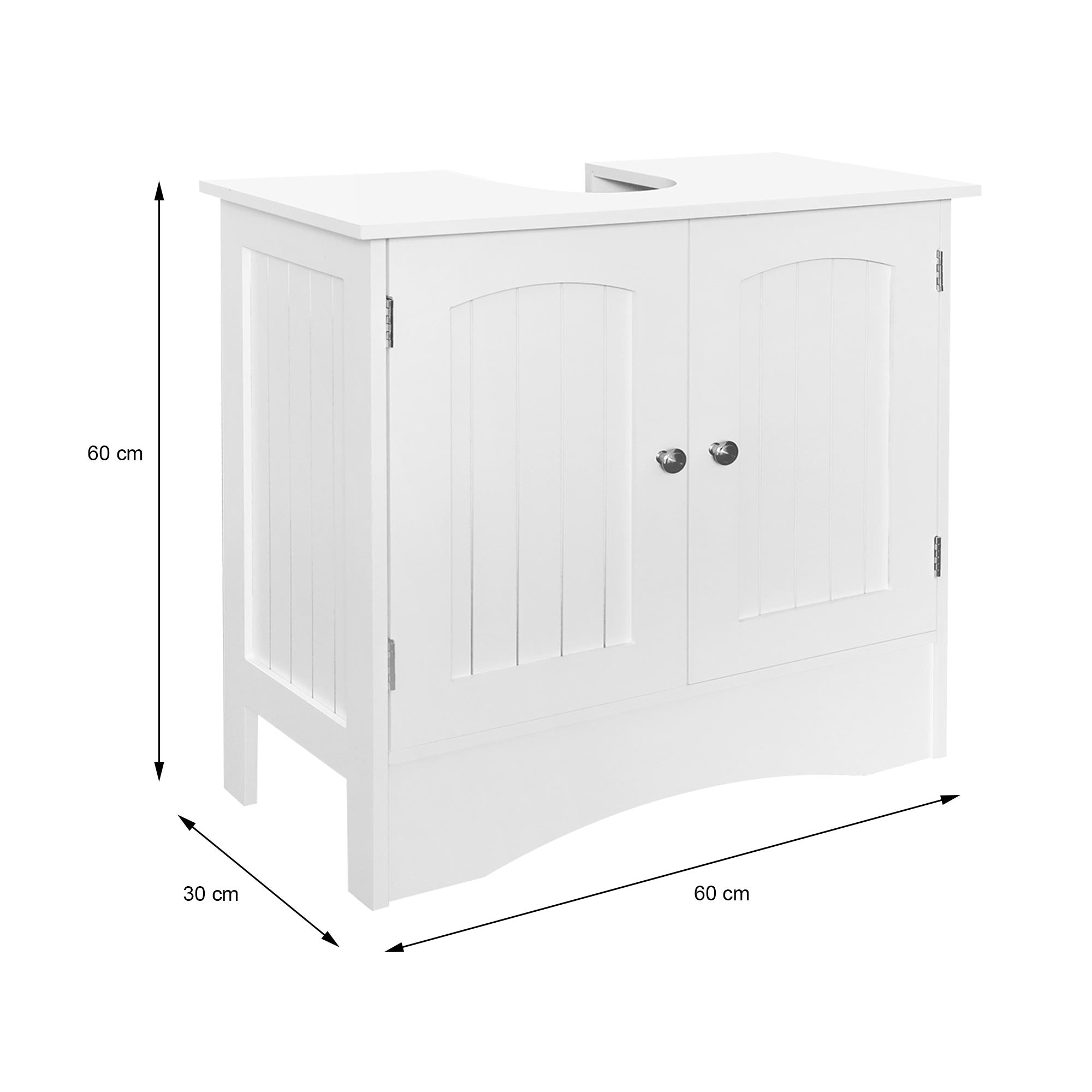 Armoire blanche avec deux portes, dimensions indiquées sur l'image.