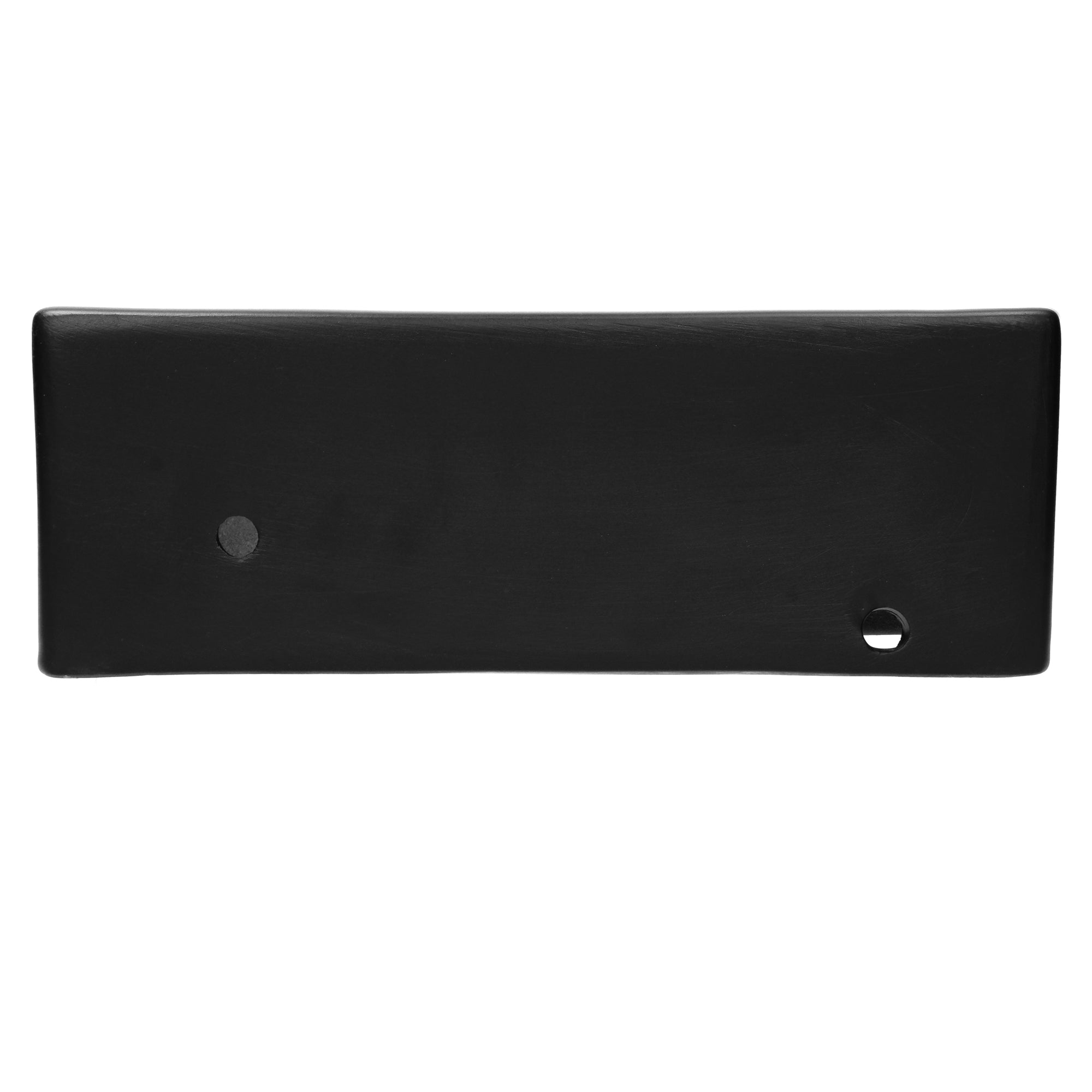 Black sink front with a hole for the faucet.