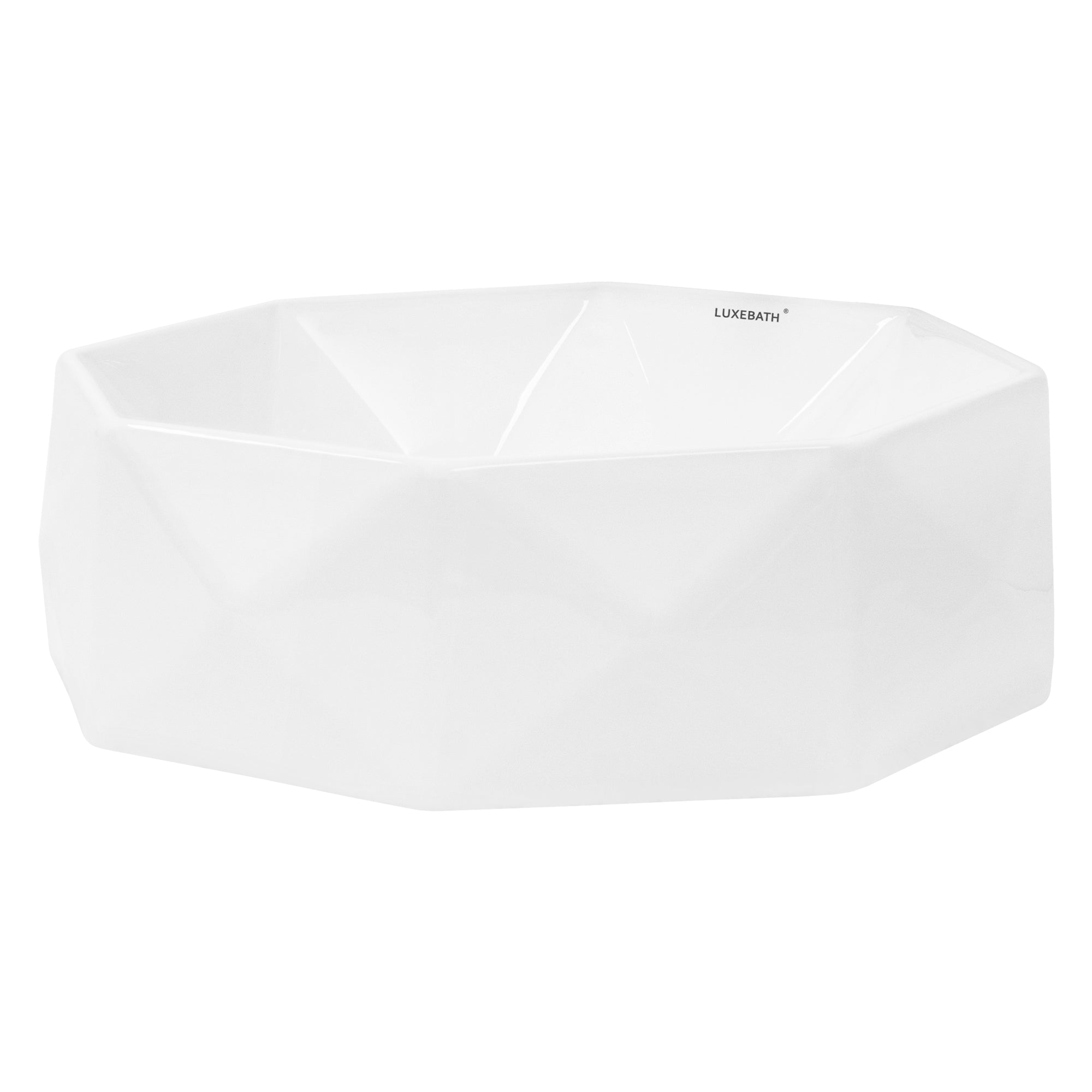 Bol octogonal blanc avec un design géométrique sur fond blanc.