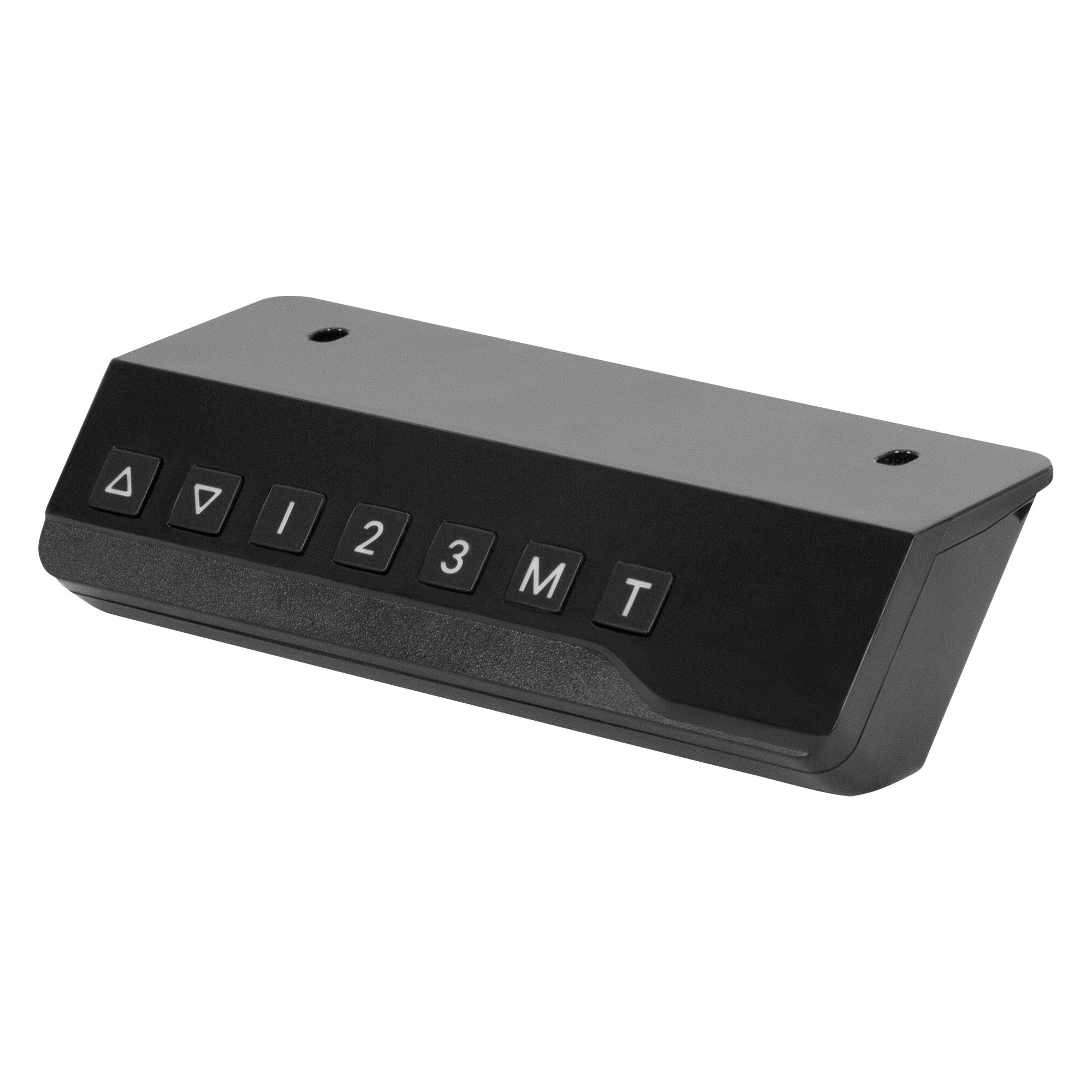 Panel de control negro con botones para el ajuste de altura.