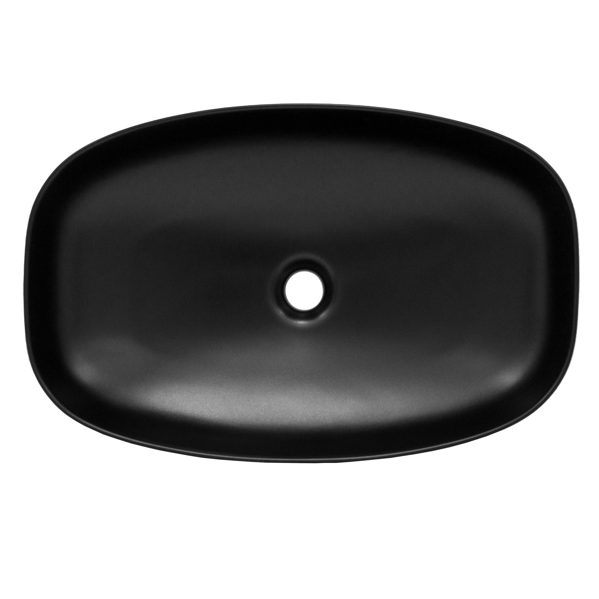 Musta suorakulmainen pesuallas keskellä olevan reiän kanssa.