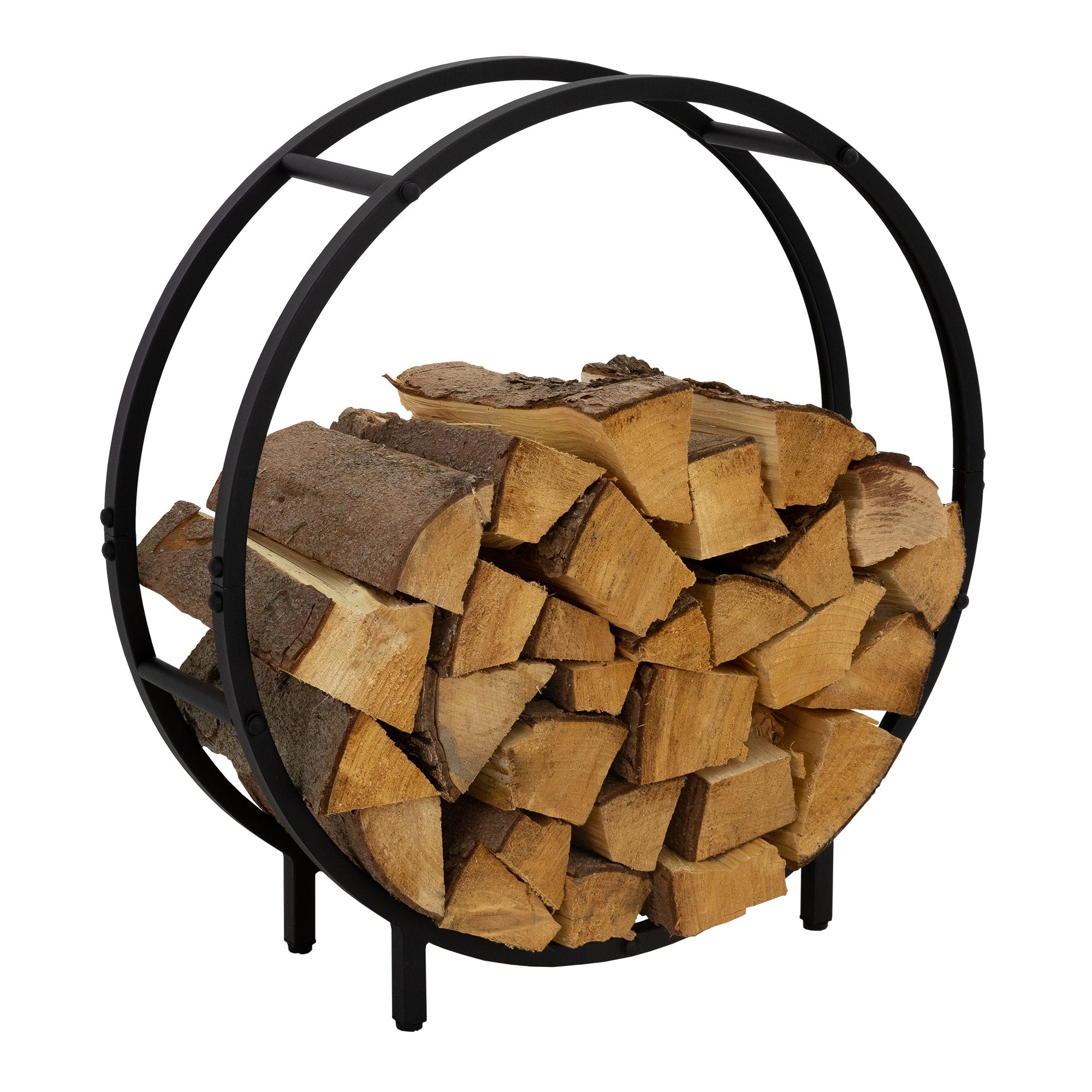 Ein runder Holzständer mit gestapeltem Holz.