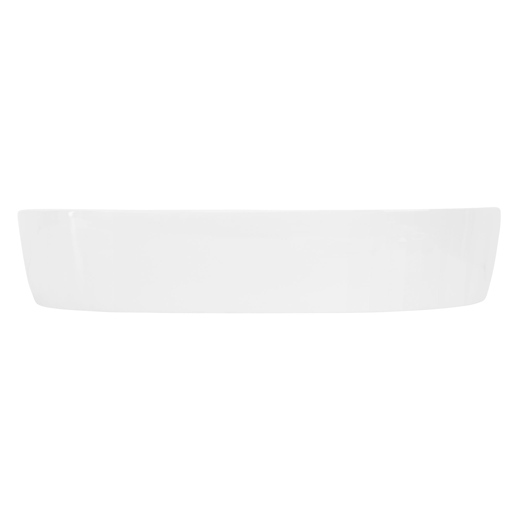 White sink on a wooden shelf.