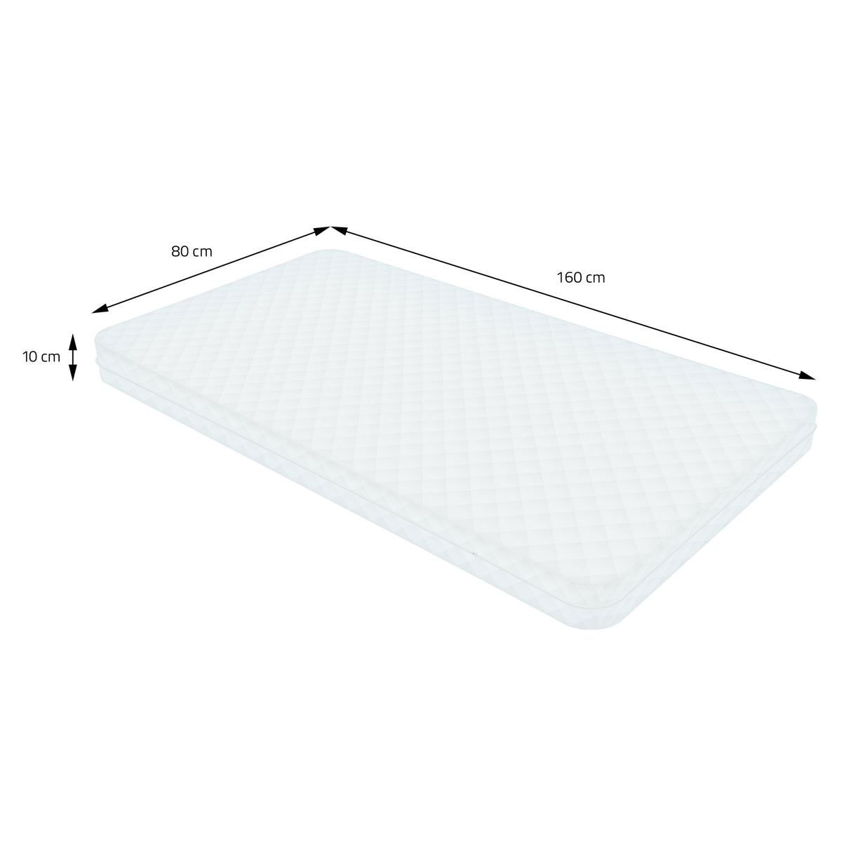 Mattress with dimensions of 80x160 cm and a height of 10 cm.